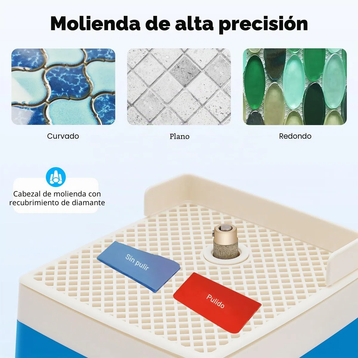 Amoladora eléctrica de vidrio de 65 W, 4200 rpm, con refrigeración por agua e interruptor de seguridad, dispositivo de mesa para lijar vidrio/cerámica/jade/piedra, enchufe UE 220 V, azul