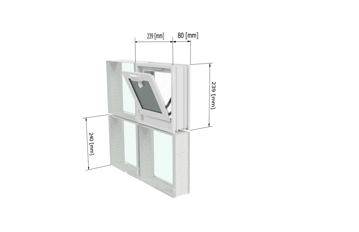 Ventana de ventilación para insertar en una pared de bloques de vidrio, ladrillo u hormigon | Dimensiones cm 24X24X8 | Sustituye 1 bloque de vidrio de 24x24x8 cm.| Unidad de venta 1 ventana