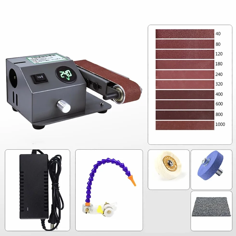Mini Afilador de Cuchillos Eléctrico, Lijadora de Banda de Doble Propósito en Seco y Húmedo, Lijadora, Pulidora, Velocidad de 0-13000RPM