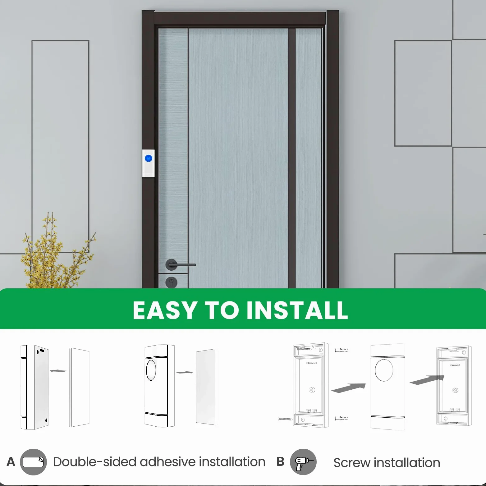 Satisure Timbre inalámbrico para exteriores, 4 receptores y 2 transmisores, 400 m/1300 pies, 58 melodías, timbre de puerta de casa para jardín, casa, oficina