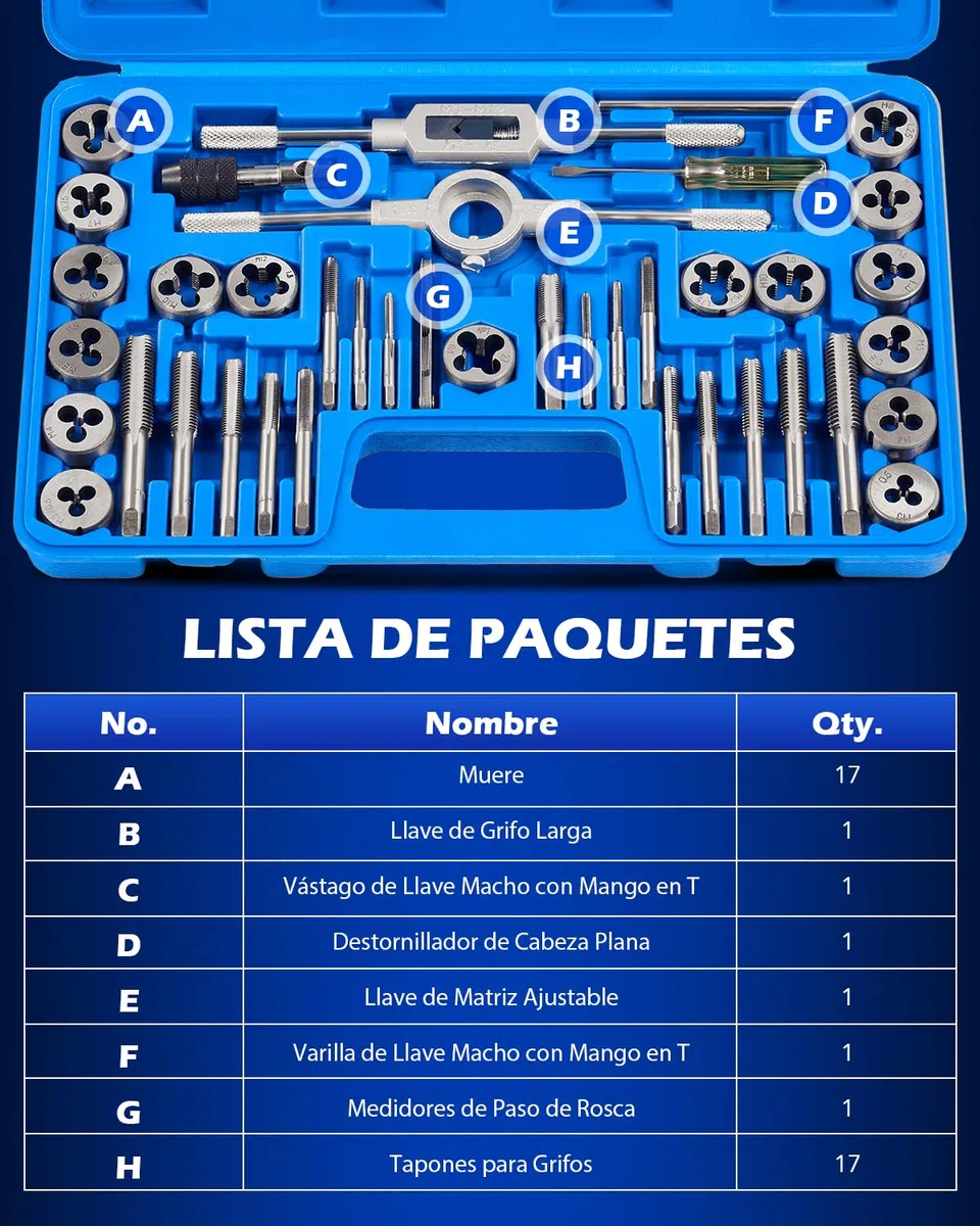 Orion Motor Tech Juego de Machos y Matrices de 40 Piezas, Tamaños Métricos | Kit de Herramientas para Mejorar el Hogar para Crear y Reparar Roscas | Juego de Herramientas Manuales con Llaves Métricas