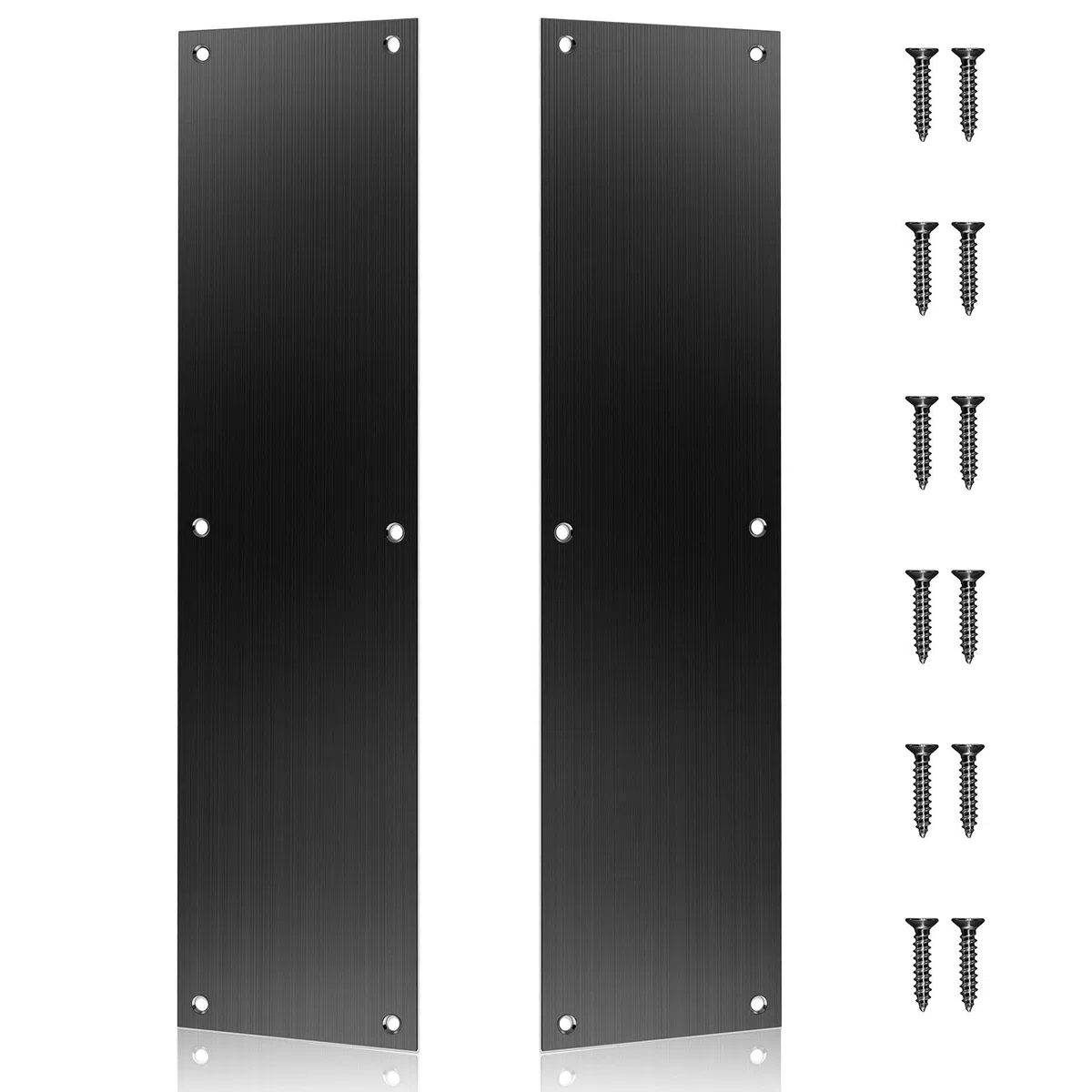 2 placas de empuje para puerta de acero inoxidable de 15 x 3.5 pulgadas, placa de empuje de puerta, placa de puerta cepillada con 12 tornillos para accesorios interiores y exteriores (negro)