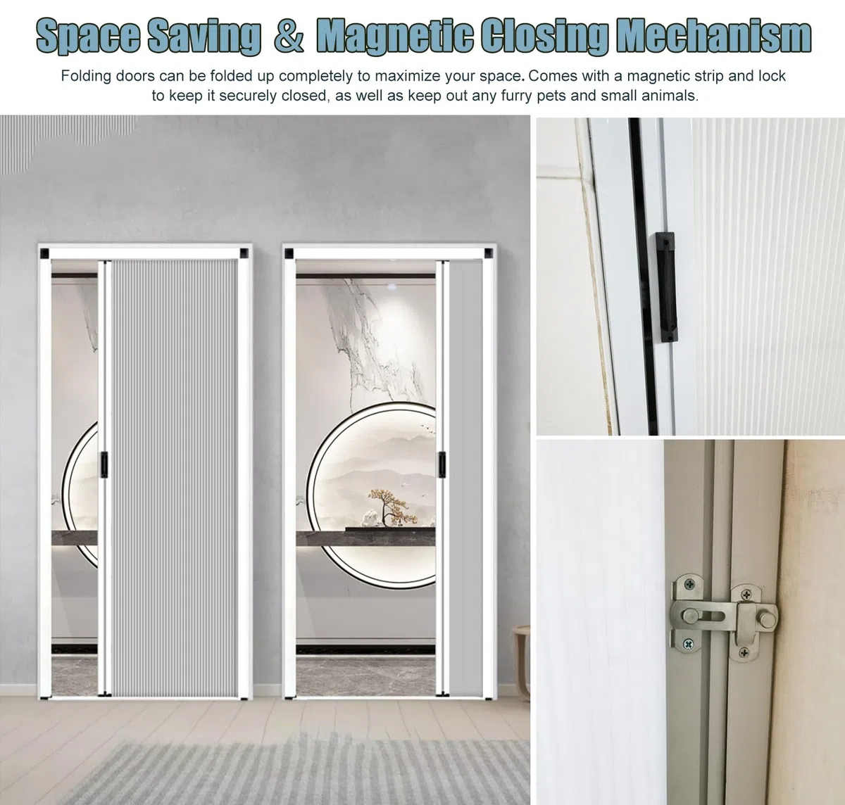 Puerta Corredera Plegable Puerta Plegable Cerradura, Tamaño Personalizado, Ahorra Espacio – Puertas Correderas Interior de Panal, Sin Taladrar, Kit Separador Ambientes Magnético para Cocina Baño