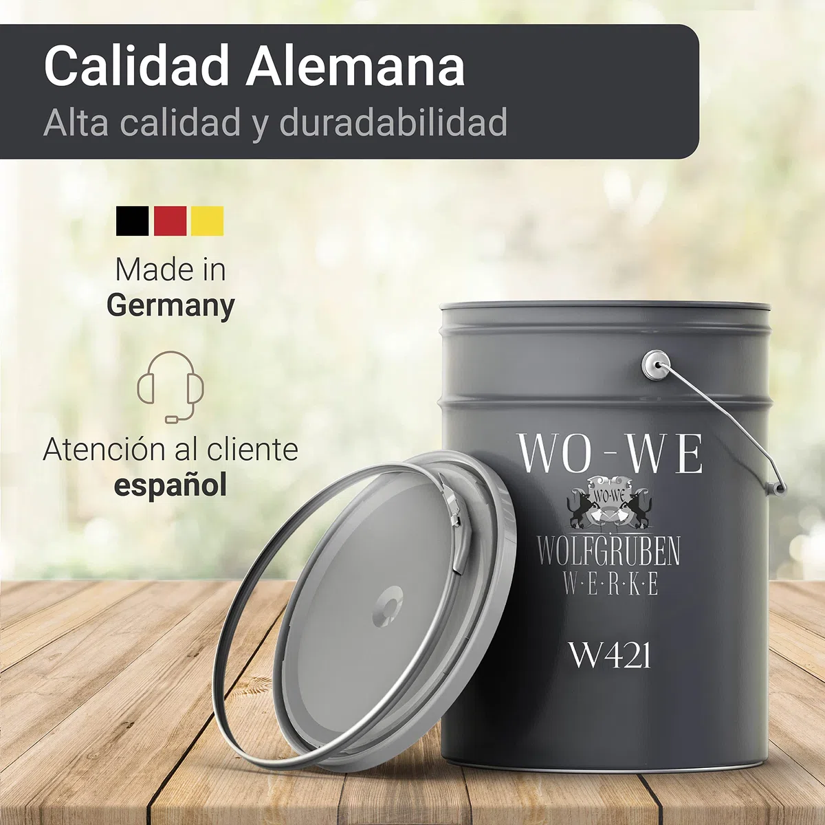 WO-WE W421 Pintura MATE para Madera Muebles Puertas Interior y Exterior - Blanco puro - 5L