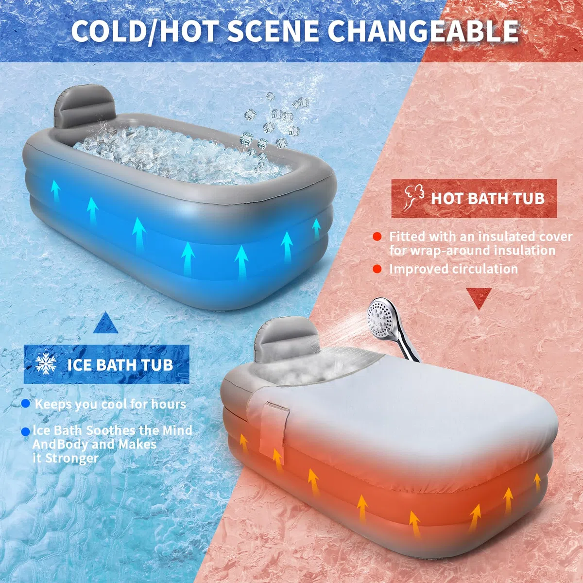 Nevife Bañera Hinchable Portátil para Adultos–Alta Capacidad, Plegable con Bomba Manual–Spa en Casa:Baño Helado o Agua Caliente–Ideal para Piso Pequeño,Alquiler,Balcón o Terraz,160x90cm (Gris Claro)