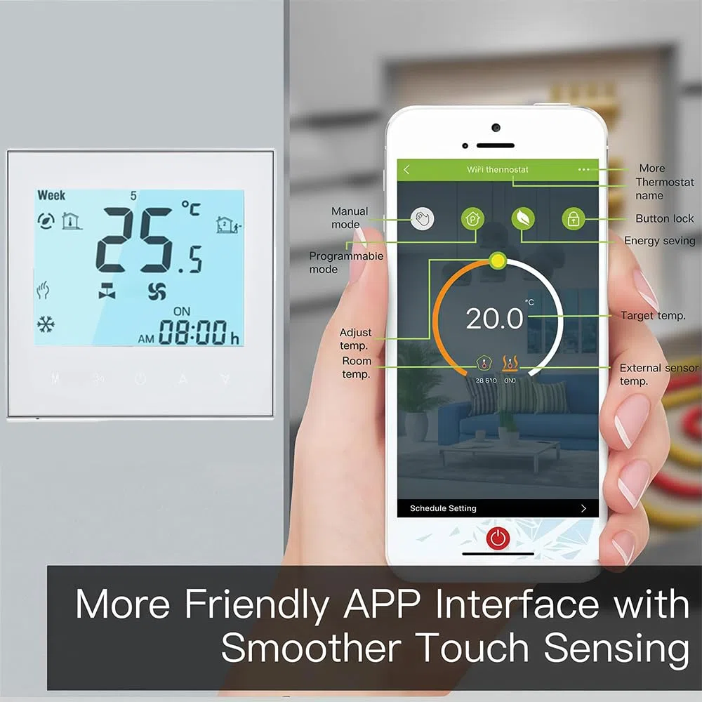 Wi-Fi Termostato - Serie 1000 Termostato con Pantalla Táctil Programable para Calefacción o Aire Acondicionado - Control Remoto Desde Teléfono Móvil Compatible con Alexa,Google Home,IFTTT