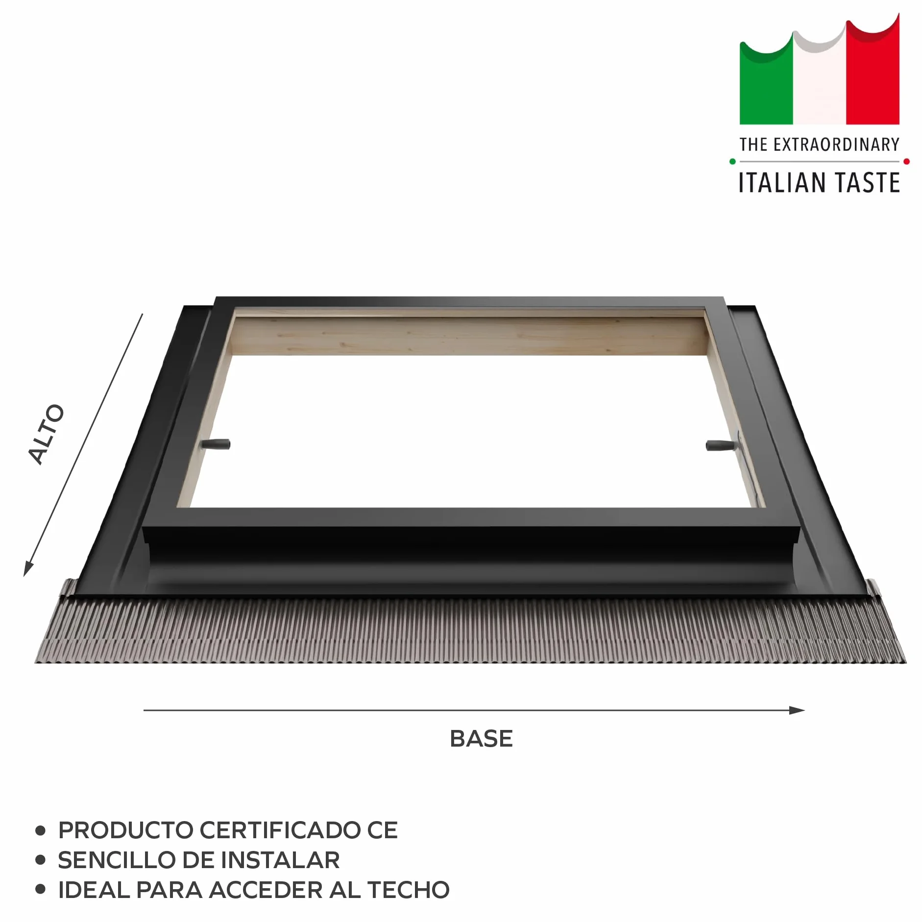 Emica - Claraboya abertura Vasistas en Aluminio | Línea Best Vidrio Antigranizo y Seguridad Interna 4T-9-4T | Tirador con 4 posiciones de apertura | Ventanas para Tejados (72x48 Base x Alto)