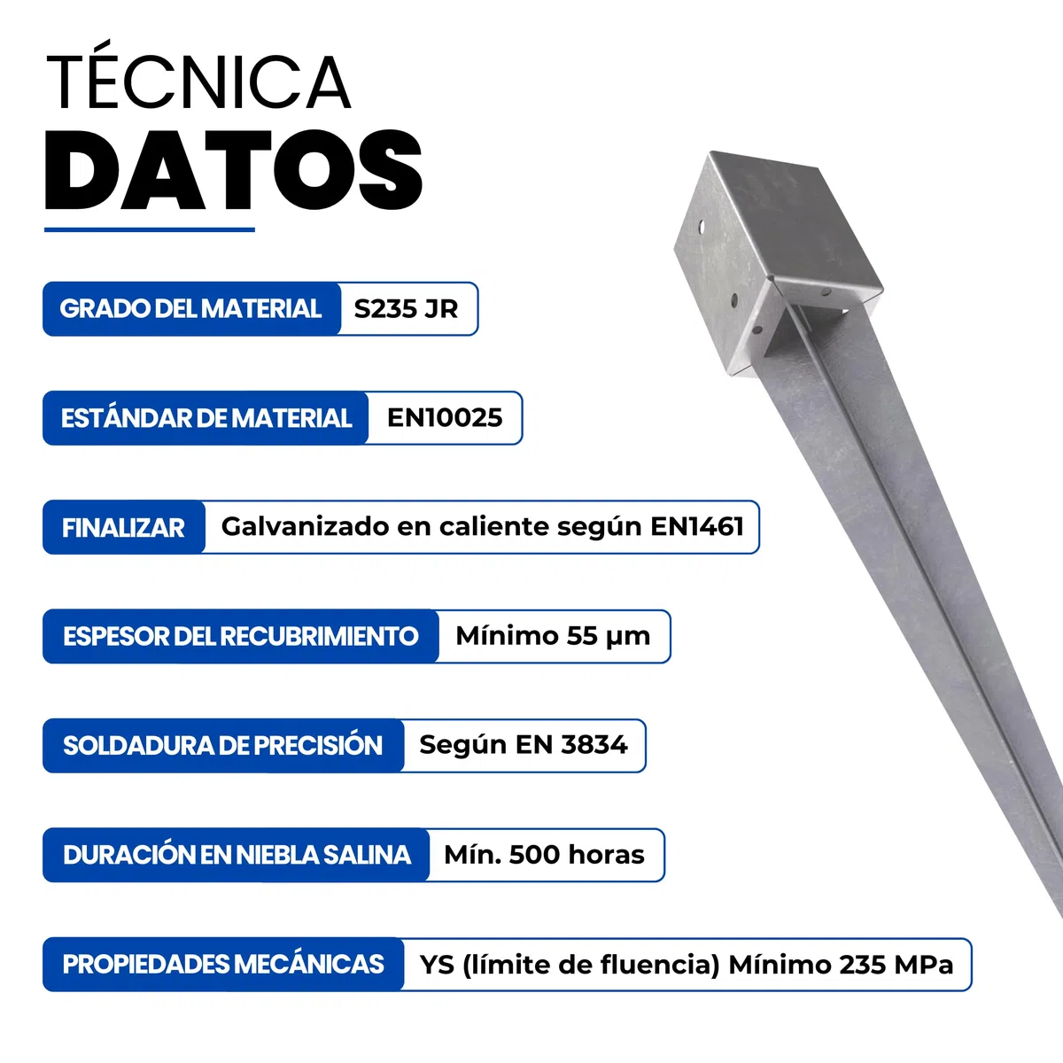 GeZu Impex Soporte para Poste 101 x 101 x 750 mm Galvanizado por Inmersión en Caliente Juego de 8 Fundas de Tierra con Punta de Anclaje para Soporte de Valla