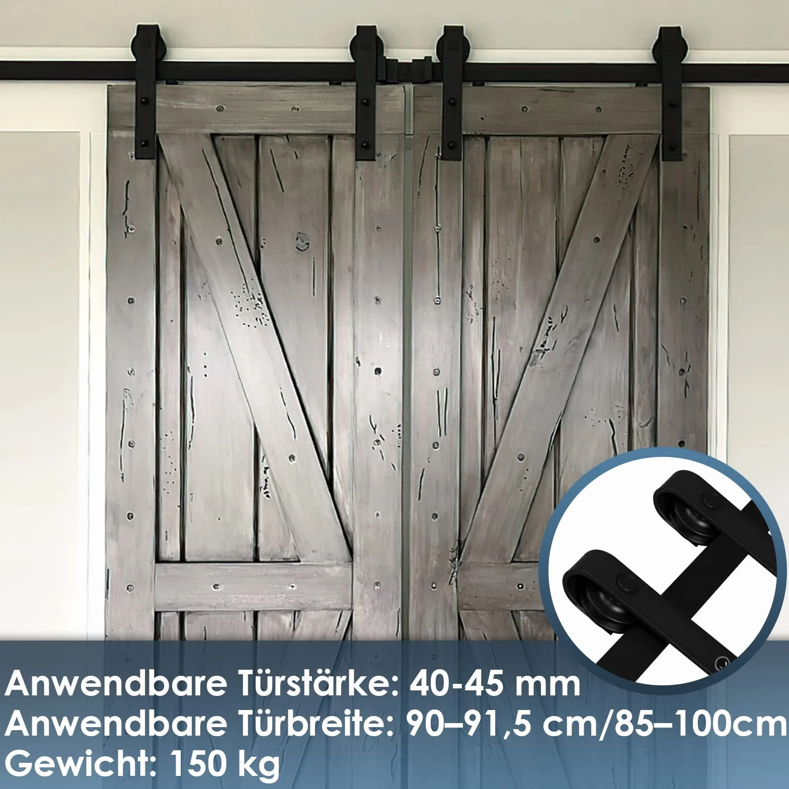 Jopassy 183cm (6FT) Juego de herrajes para puertas correderas, Kit de sistema de puerta corredera, Puertas correderas capacidad de carga 150kg, Riel de puerta corredera para puerta individual de