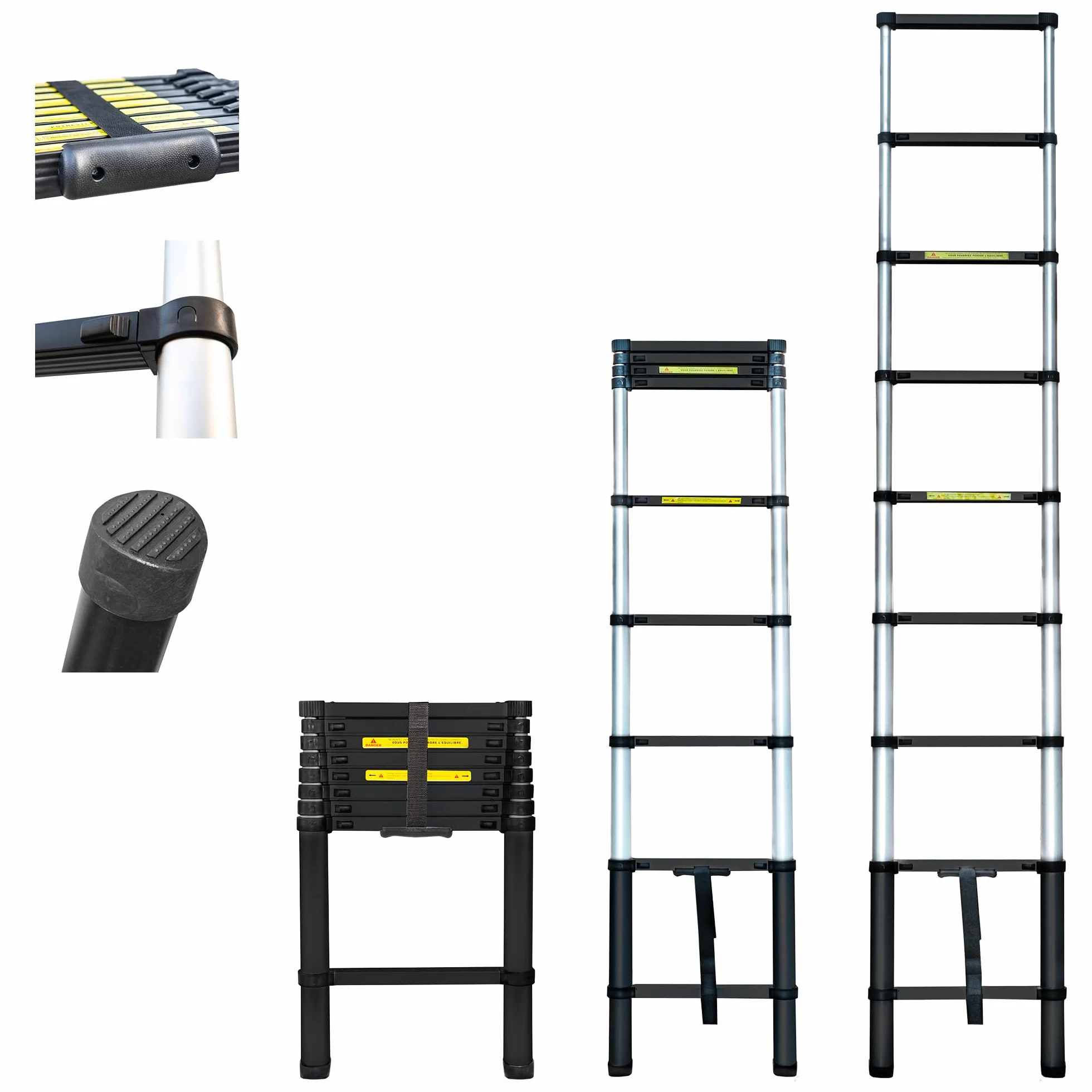 HOSTRÖM Escalera telescópica de 2,6 m TELESCOO9, Aluminio, Plegable, Extensible, Altura máxima de Trabajo 3,5 m, Norma EN131, garantía de 5 años.