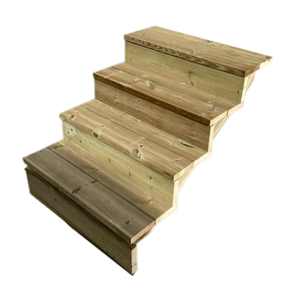Escalera exterior de madera, de 2 a 7 peldaños, kit listo para usar, de madera, para jardín, balcón y terraza ( 4 peldaños con contrahuellas, 100 cm)