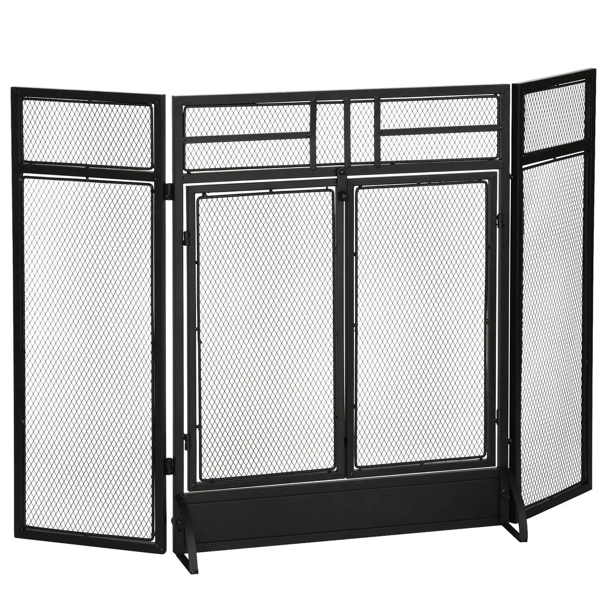 HOMCOM Salvachispas Plegable Pantalla Protectora de Chimenea de 3 Paneles con Doble Puerta y Pies Adicionales 120x11,5x79 cm Estructura de Metal Negro
