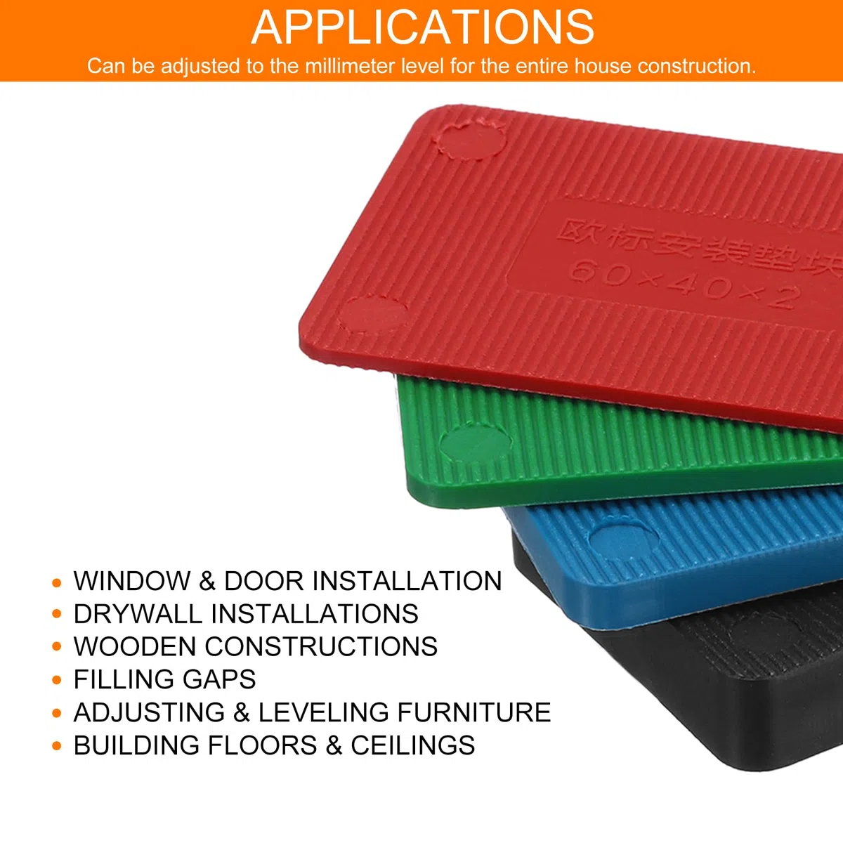 QUARKZMAN 100pcs Cuñas Plásticas, 60x40x10mm (L*An*Grosor) Espaciadores de Plástico Cuñas para Azulejos Placas de Compensación Niveladores Flexibles para Ventanas Muebles Puerta, Negro