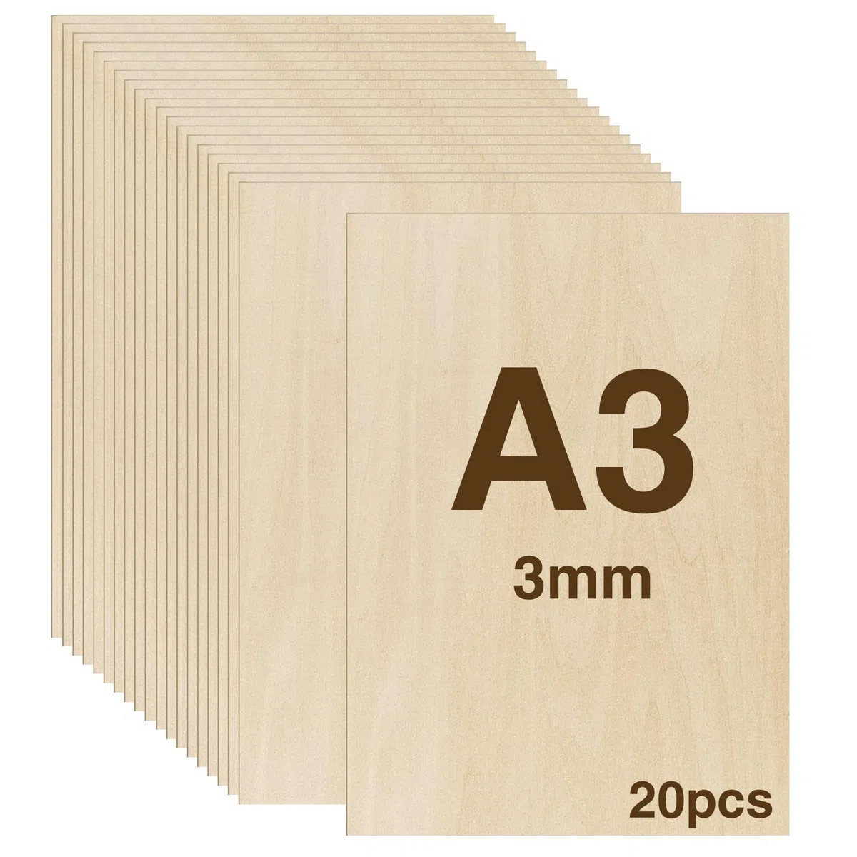 WISYOK 20 PCs Tablero Contrachapado A3, Madera Contrachapada 3mm, Tablero Madera Para Carpintería de Bricolaje, Procesamiento Láser, Fabricación de Modelos, Regalos, Decoraciones - 420x300*3mm
