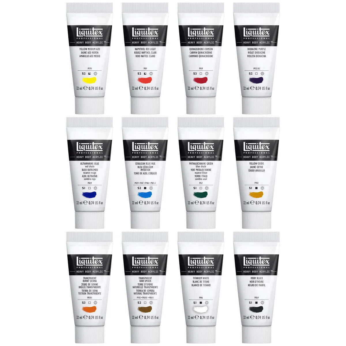 Liquitex Profesional Heavy Body - Pintura acrílica profesional de cuerpo espeso, set de 12 tubos de 22 ml, colores esenciales