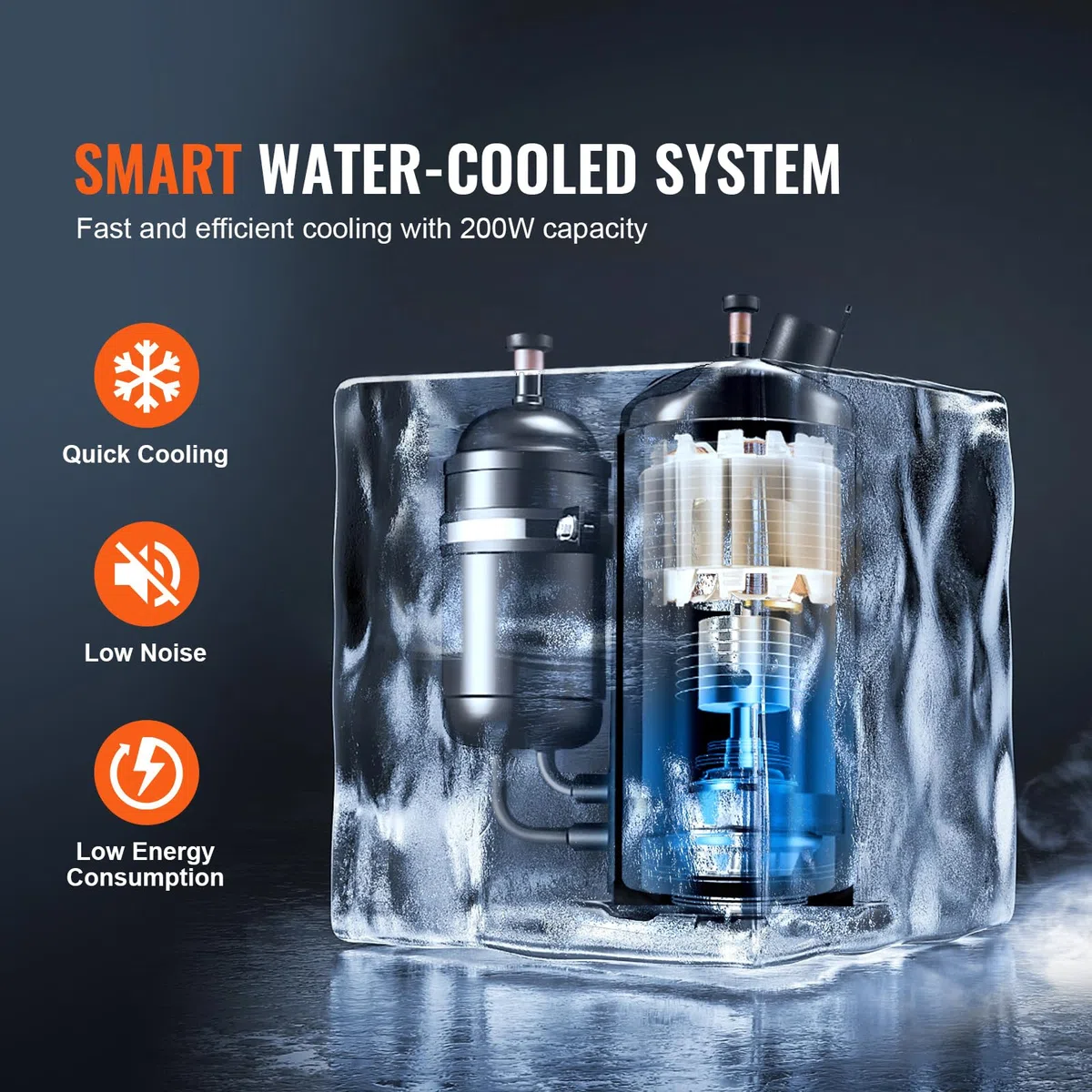 VEVOR Enfriador de Agua Industrial KH-6000 Sistema de Refrigeración por Agua Industrial 200 W con Compresor Tanque de Agua de 12 L 7,8 l/min para Máquina de Refrigeración de Grabado Láser de CO2