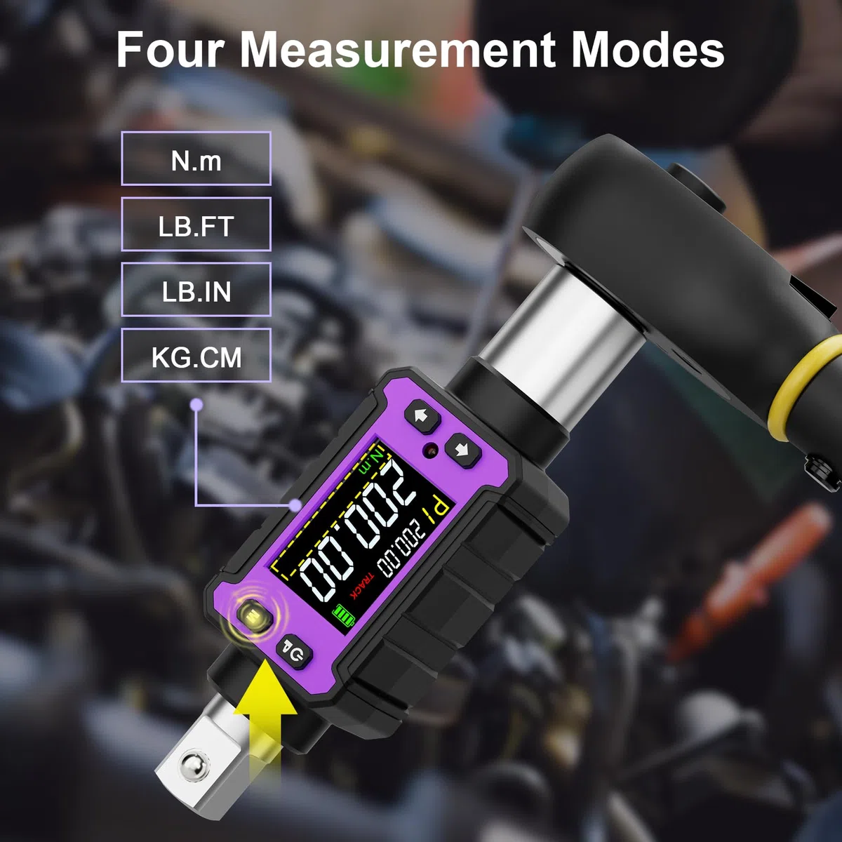 ANPUDS Adaptador de Par Digital 1/2" (4-200 Nm), Alta Precisión ±2%, Llave Dinamométrica Electrónica con Adaptadores 3/8" y 1/4", Medidor de Torque con Pantalla LCD para Coche, Moto y Camioneta