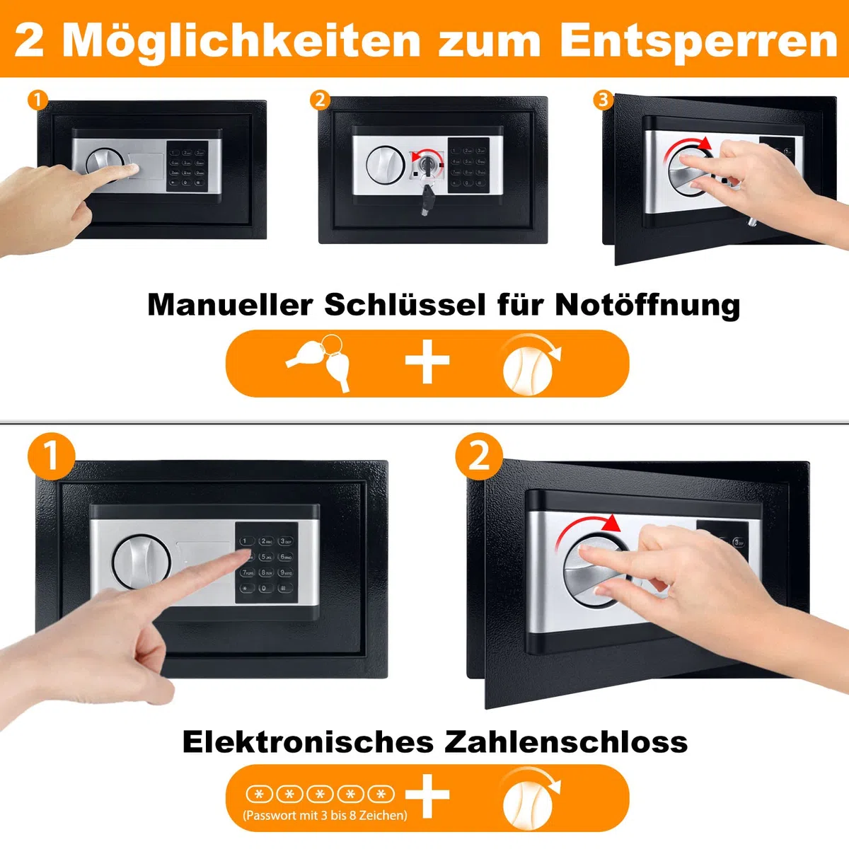 UISEBRT Caja Fuerte Electrónica - Caja Fuerte Pequeña de Acero - Caja Fuerte de Seguridad con Digital Código y 2 Llaves de Emergencia - Para Muebles Casa Oficina Hotel - Negro