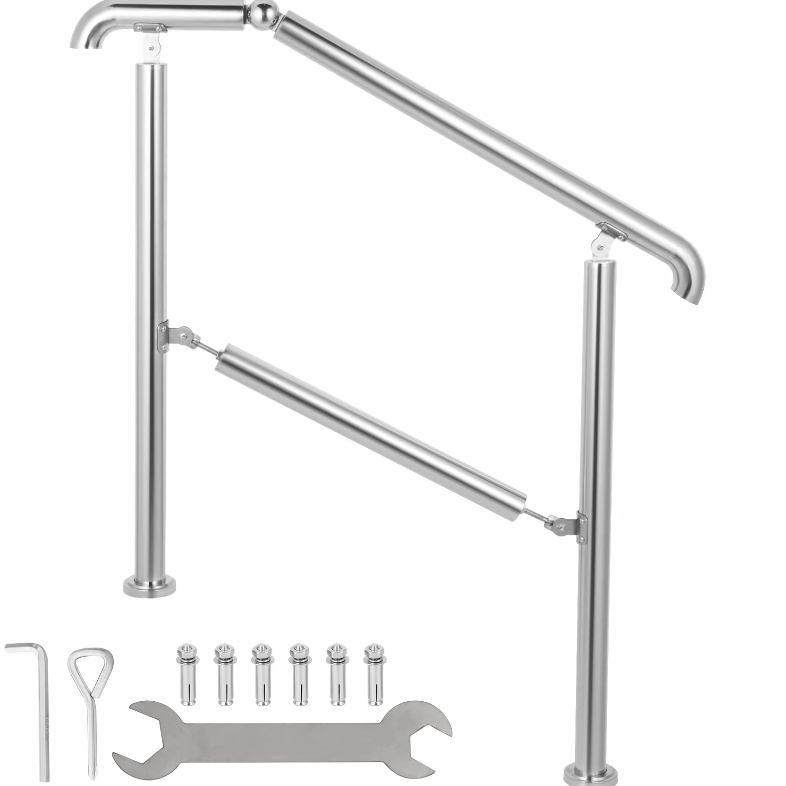 Happybuy Pasamanos Escalera de Acero Inoxidable 304 Barandilla Escalera de 2 a 3 Pasamanos para Escaleras de Color Plata Pasamanos de Pared Ángulo Ajustable 0-60° Montaje en Pared Capacidad de 100 kg
