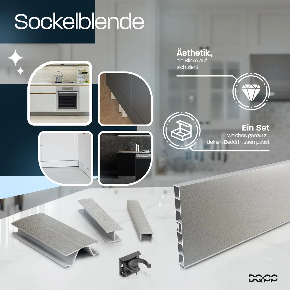 DQ-PP Zócalo de 6 m, 150 mm, aluminio cepillado, plástico, zócalo, zócalo, zócalo, zócalo, zócalo de cocina, zócalo para cocina empotrada