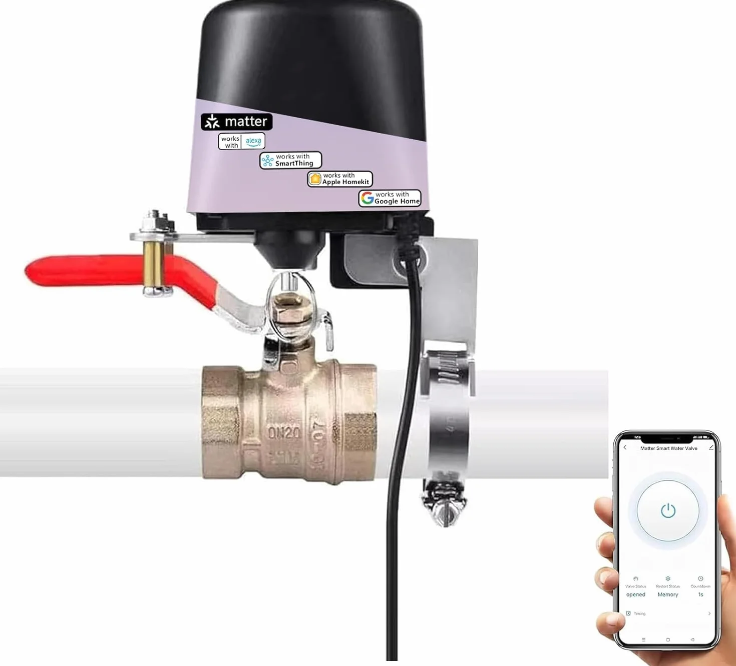 UseeLink Válvula de agua inteligente, válvula de materia, válvula inteligente eléctrica, para Apple Home, Alexa, Google, SmartThingss, requiere Matter Hub