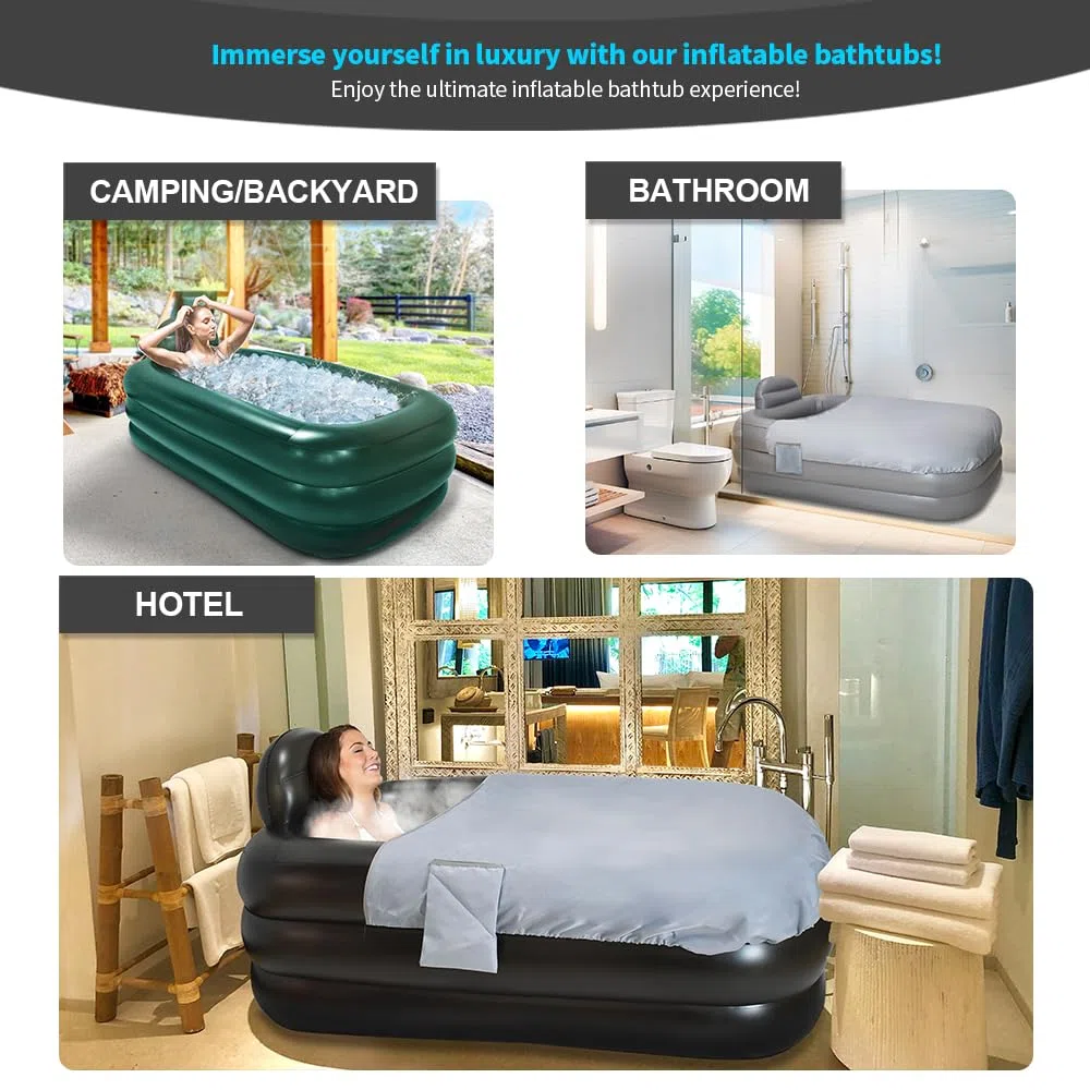Nevife Bañera Hinchable Portátil para Adultos–Alta Capacidad, Plegable con Bomba Manual–Spa en Casa:Baño Helado o Agua Caliente–Ideal para Piso Pequeño,Alquiler,Balcón o Terraz,160x90cm (Gris Claro)