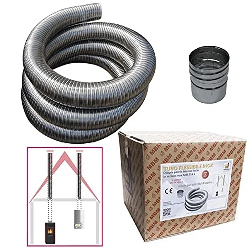 Kit de tubo de acero inoxidable 316 flexible de 5 m de diámetro 80 mm interior liso según la norma CE EN 1856 2 conducto de humos