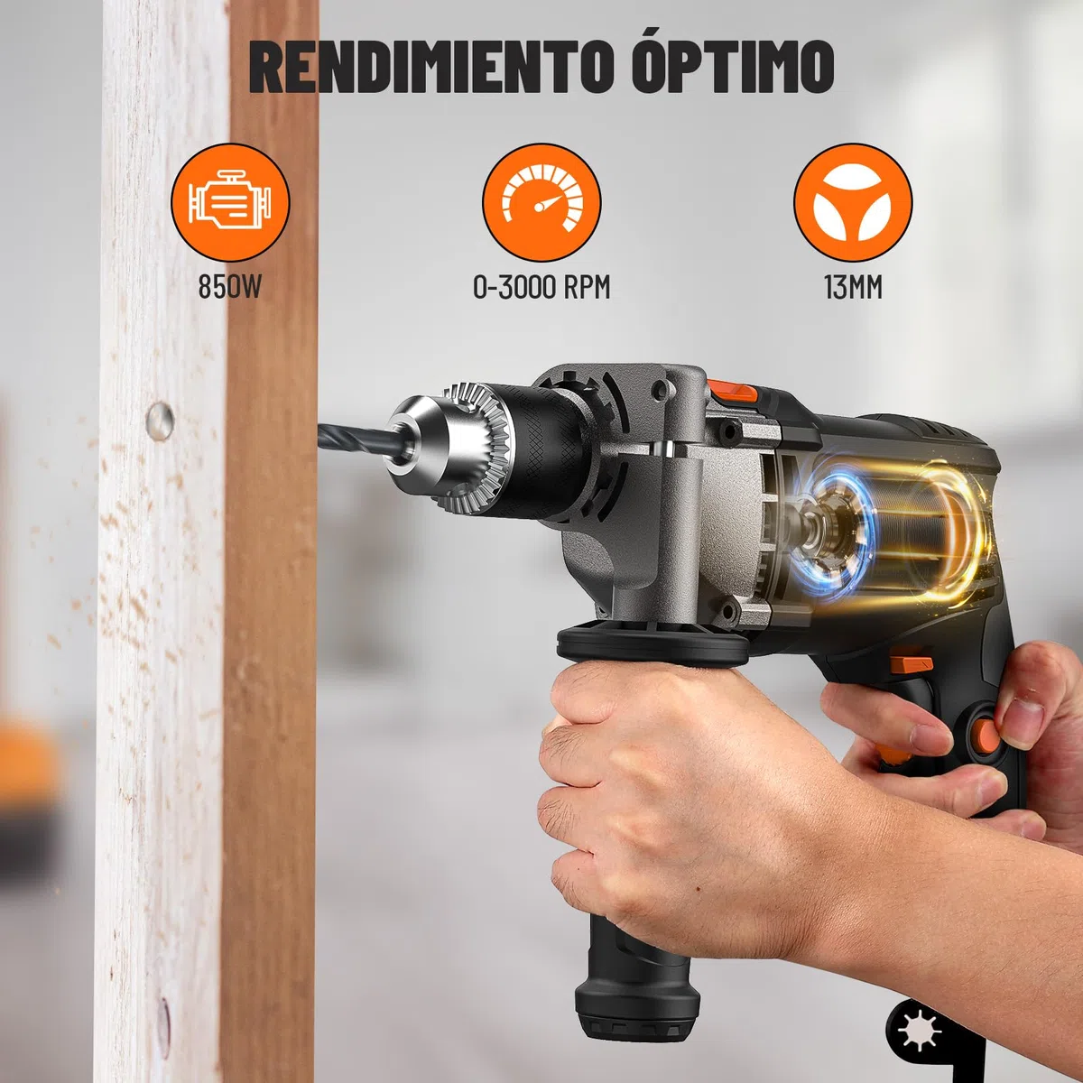 DOVAMAN Taladro Percutor Eléctrico 850W, Función 2 en 1, Mandril de 13 mm, Velocidad Ajustable 0-3000 RPM, Set de Taladro con Cable y Accesorios para Hormigón, Metal, Madera