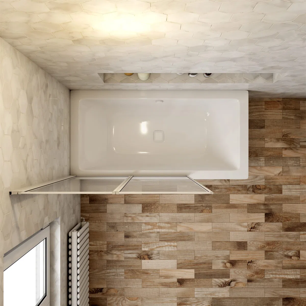Mampara Ducha para Bañera - 2 Hojas Plegables - Vidrio Templado 4mm - Perfil Blanco/Gris Mate - (890-900) X1400mm