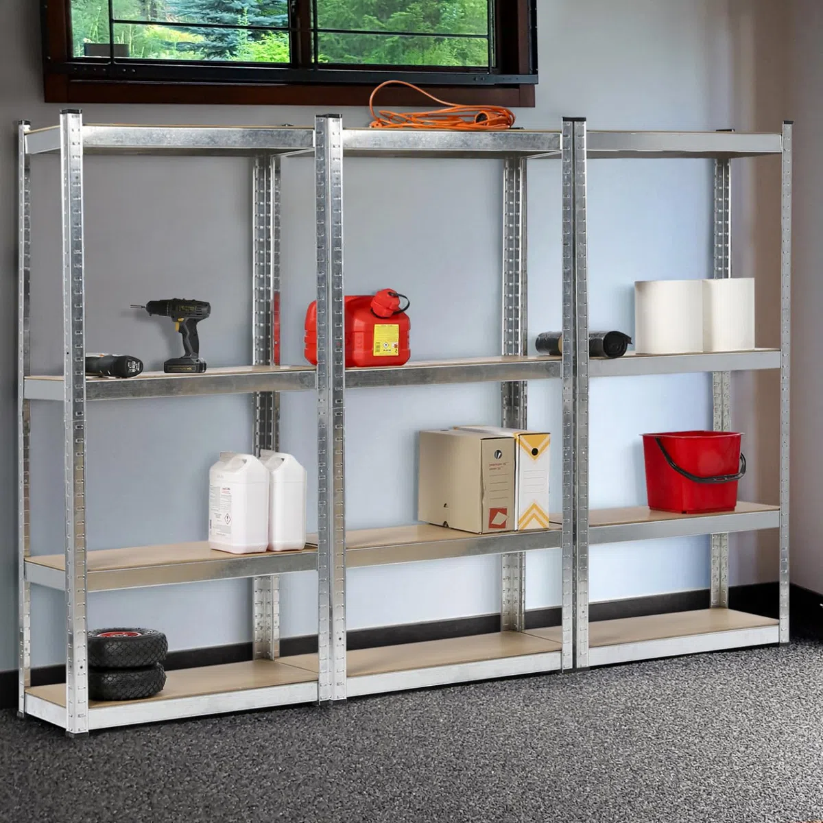 IDMarket - Juego de 3 estantes modulares Cargas pesadas 12 bandejas H 150 cm