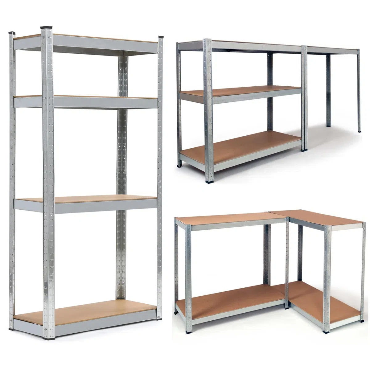 IDMarket - Juego de 3 estantes modulares Cargas pesadas 12 bandejas H 150 cm