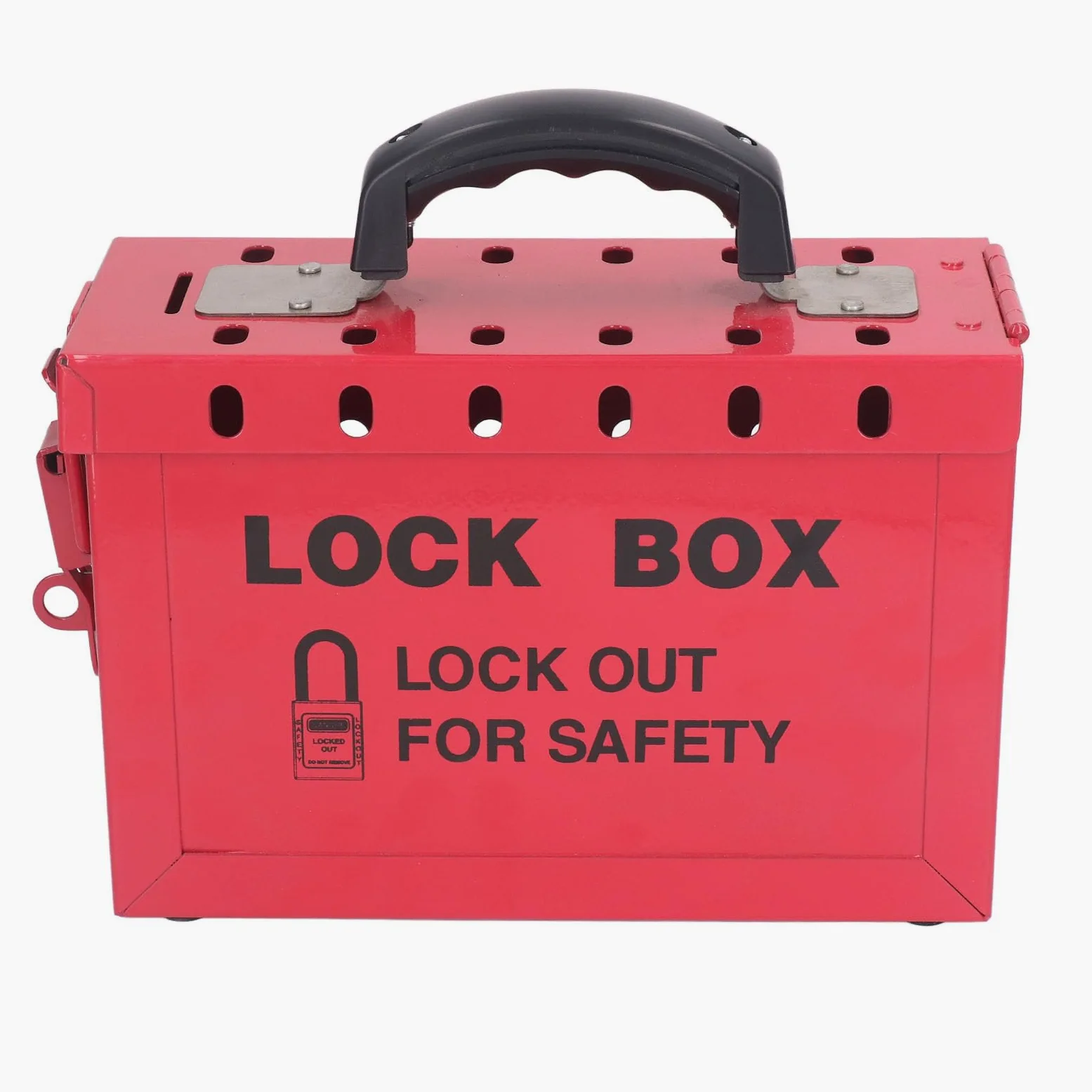 Caja de Bloqueo de Grupo de Etiquetado y Bloqueo, Caja de Candado de Seguridad Portátil, Caja LOTO con Tapa con Bisagras y Pestillo, Caja de Bloqueo Roja de Acero Inoxidable
