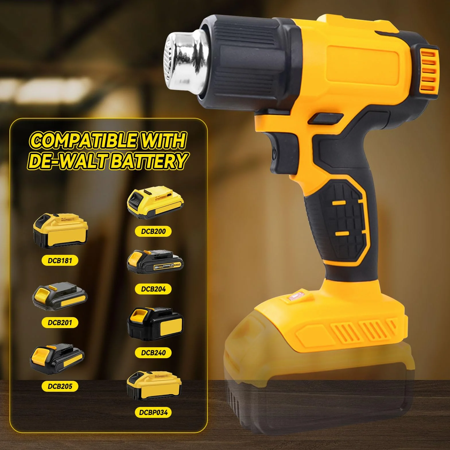 Pistola de calor inalámbrica para batería Dewalt de 20 V, pistola de aire caliente de 50 ℃-550 ℃ con pantalla digital, pistola de calor inalámbrica de calentamiento rápido, temperatura ajustable y