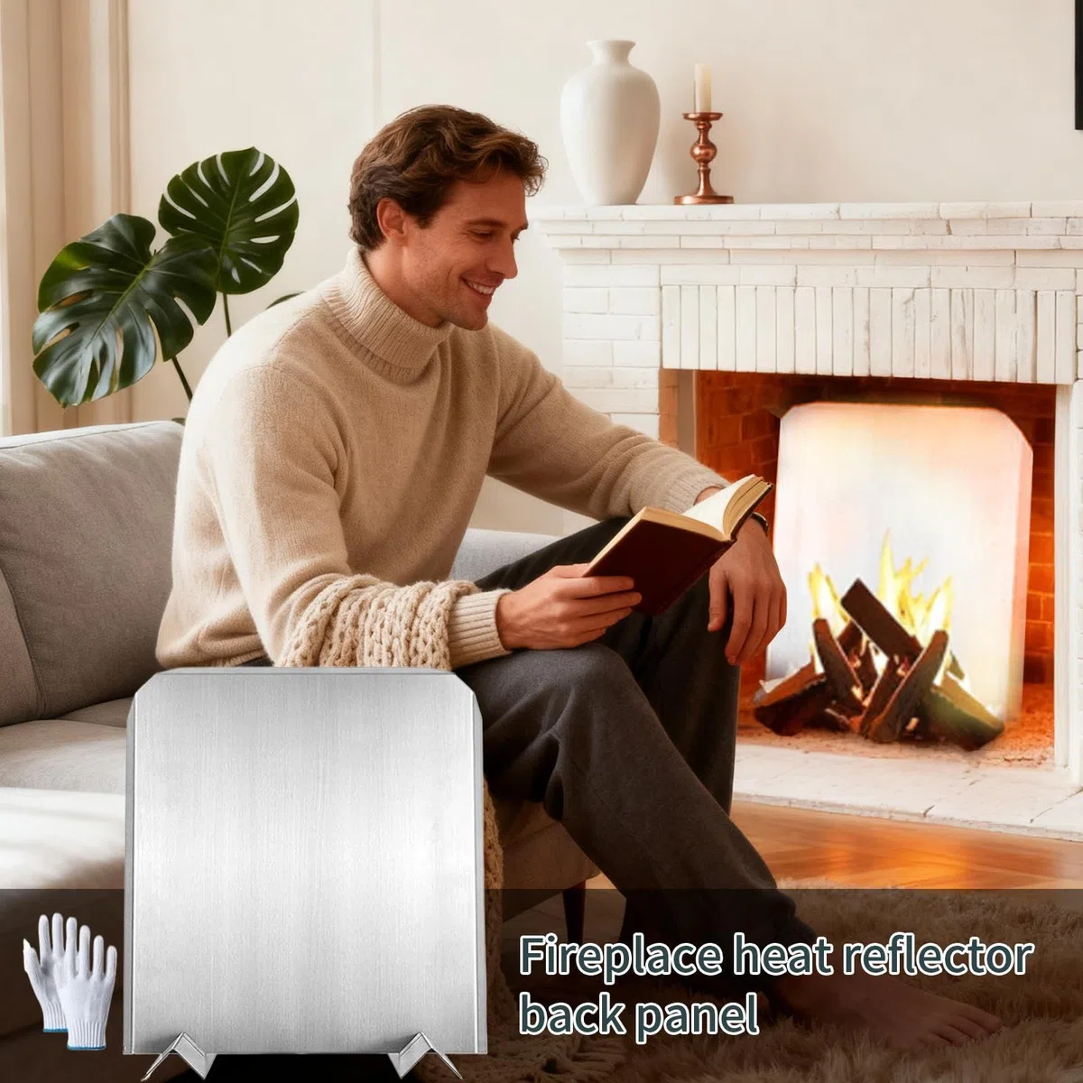 Placa Reflectora para Chimenea,Panel de Calefacción Invernal - Placa De Acero Inoxidable para Chimenea - para Café Apartamento Sala De Estar Habitación De Invitados Estudio Casa De Vacaciones