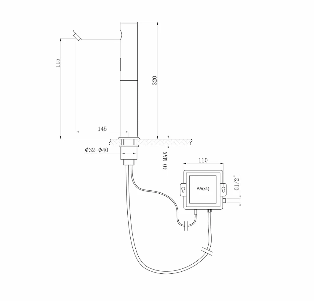 Grifo electrónico de lavabo (Alto) L1, grifo con sensor automático 1 agua (fría)