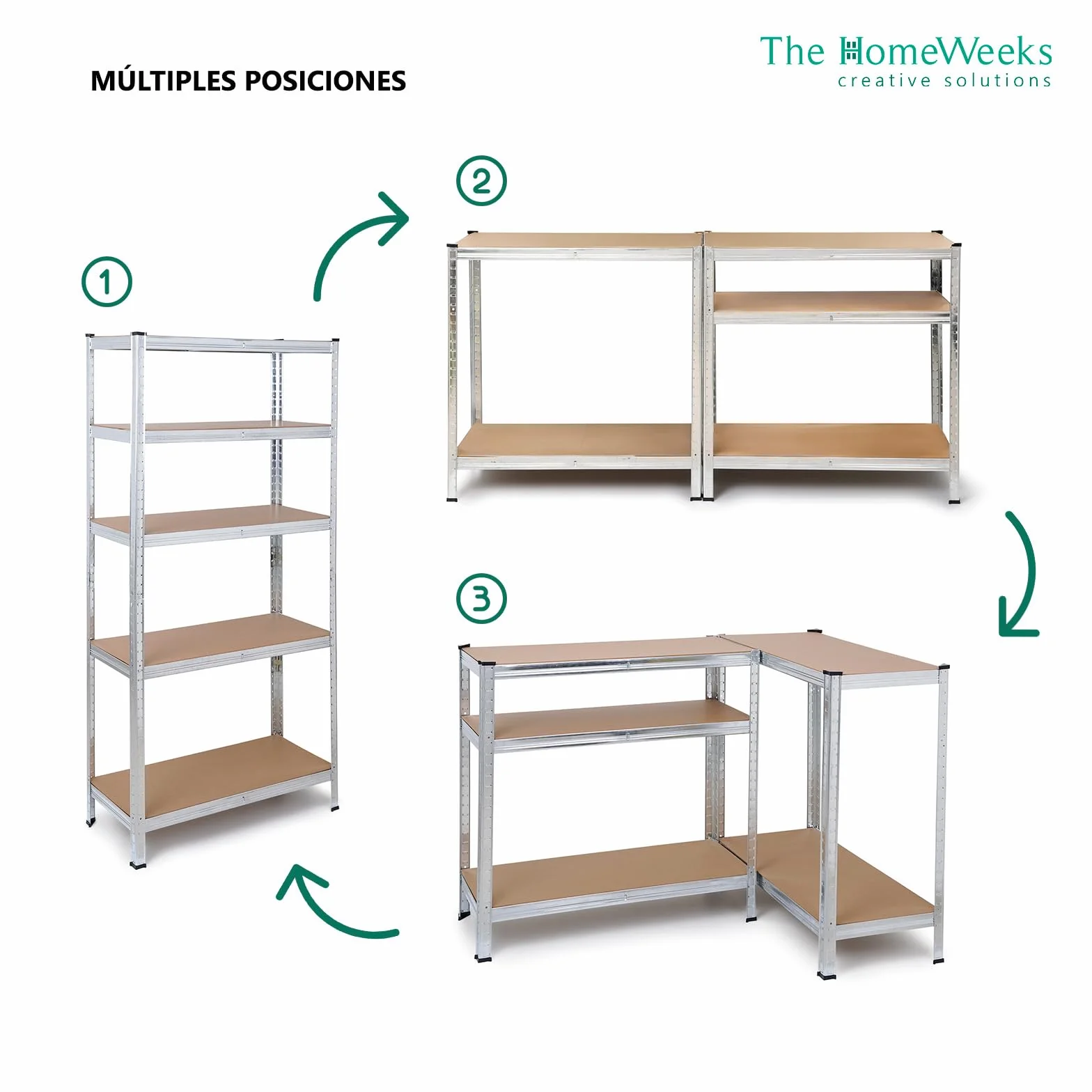 The Homeweeks Pack 2 Estanterías Almacenaje Metálicas 180 * 90 * 40cm | Acero Galvanizado | Modular 5 Baldas Ajustables | 175 kg por Estante 875 kg Total | Montaje Suelo | System Click & Push