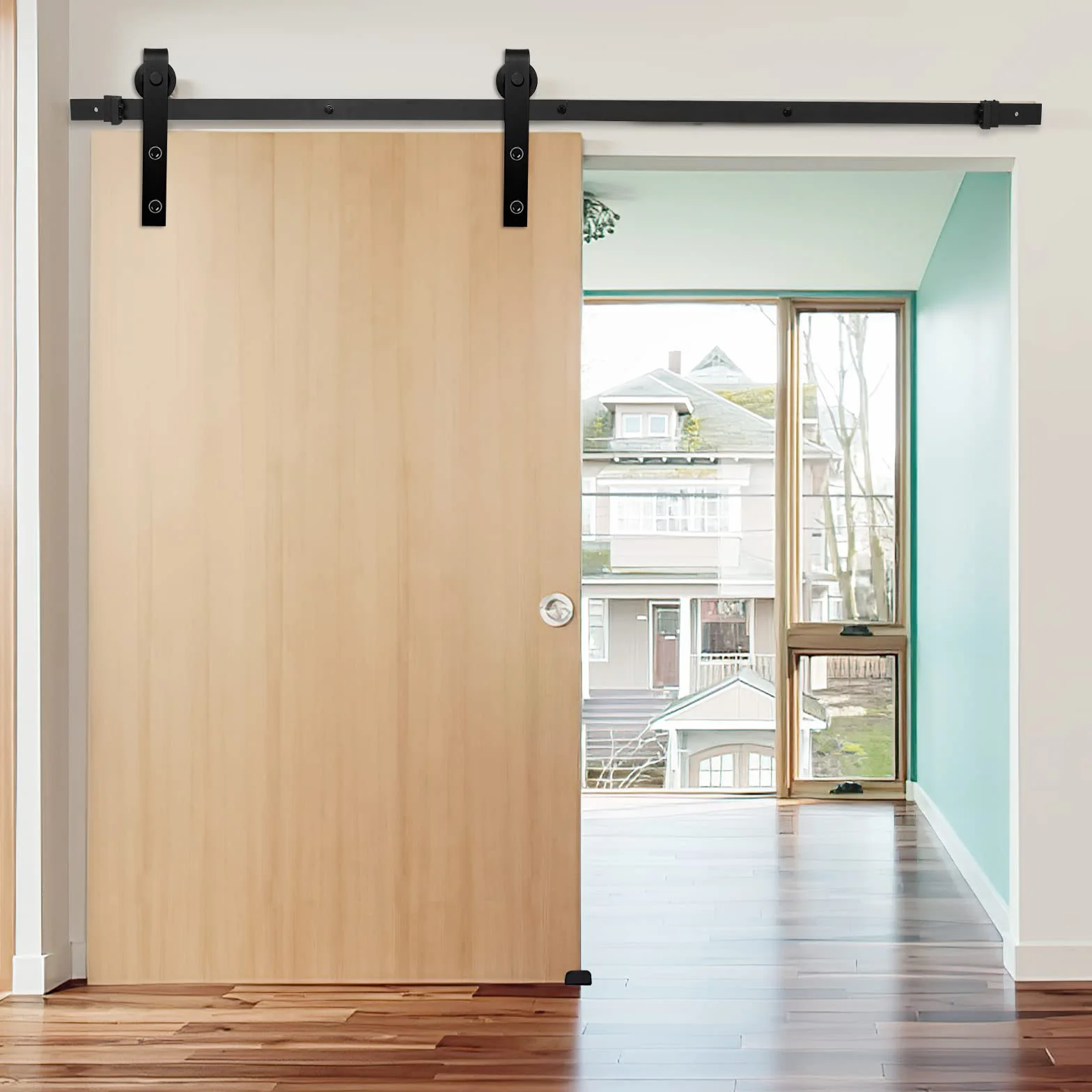 Jopassy 183cm (6FT) Juego de herrajes para puertas correderas, Kit de sistema de puerta corredera, Puertas correderas capacidad de carga 150kg, Riel de puerta corredera para puerta individual de
