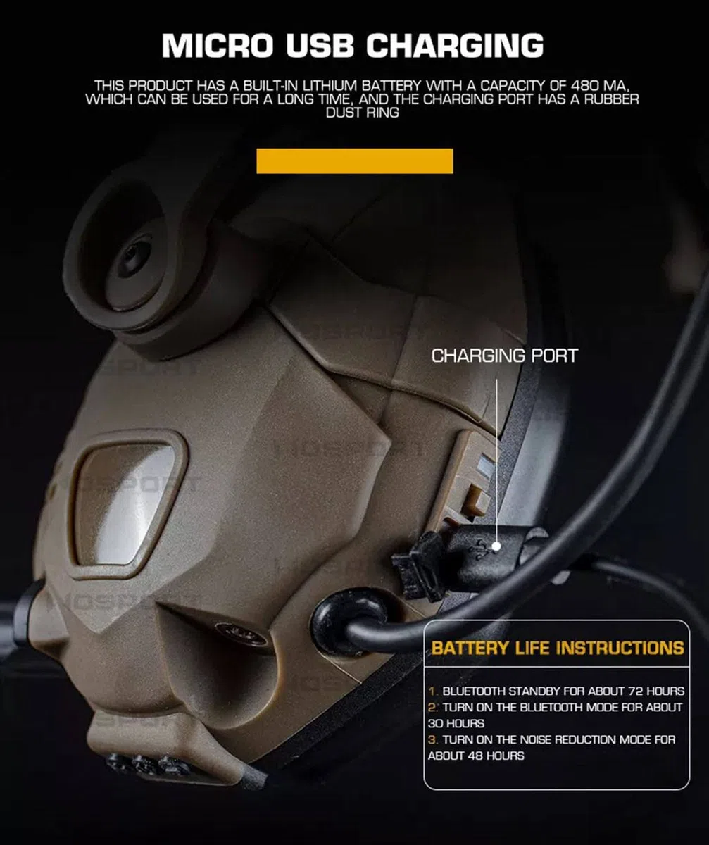 Auriculares tácticos para Casco con Bluetooth y con micrófono Desmontable, Auriculares con reducción de Ruido, Orejeras de Tiro, Orejeras de protección auditiva para Caza y Tiro,Black