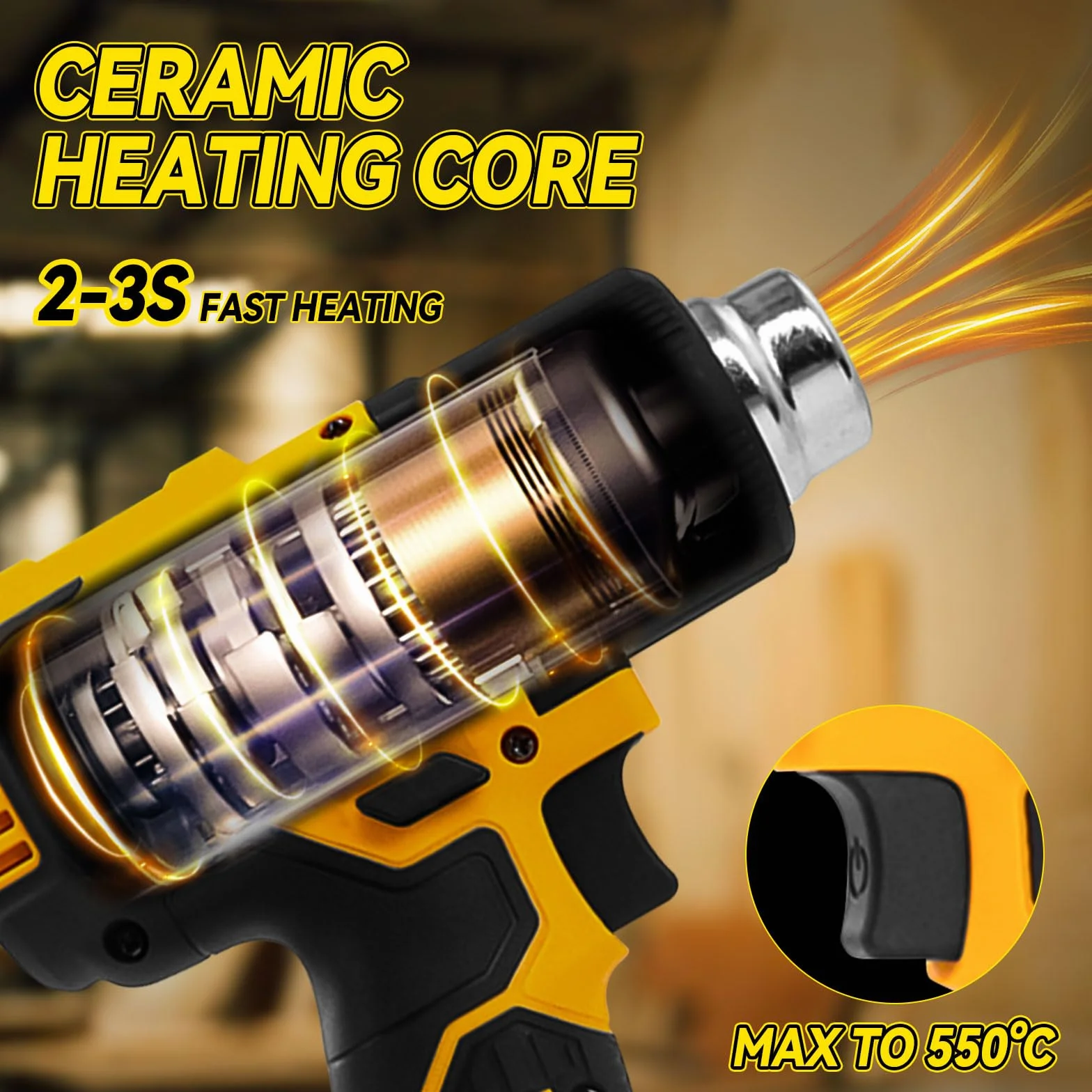 Pistola de calor inalámbrica para batería Dewalt de 20 V, pistola de aire caliente de 50 ℃-550 ℃ con pantalla digital, pistola de calor inalámbrica de calentamiento rápido, temperatura ajustable y