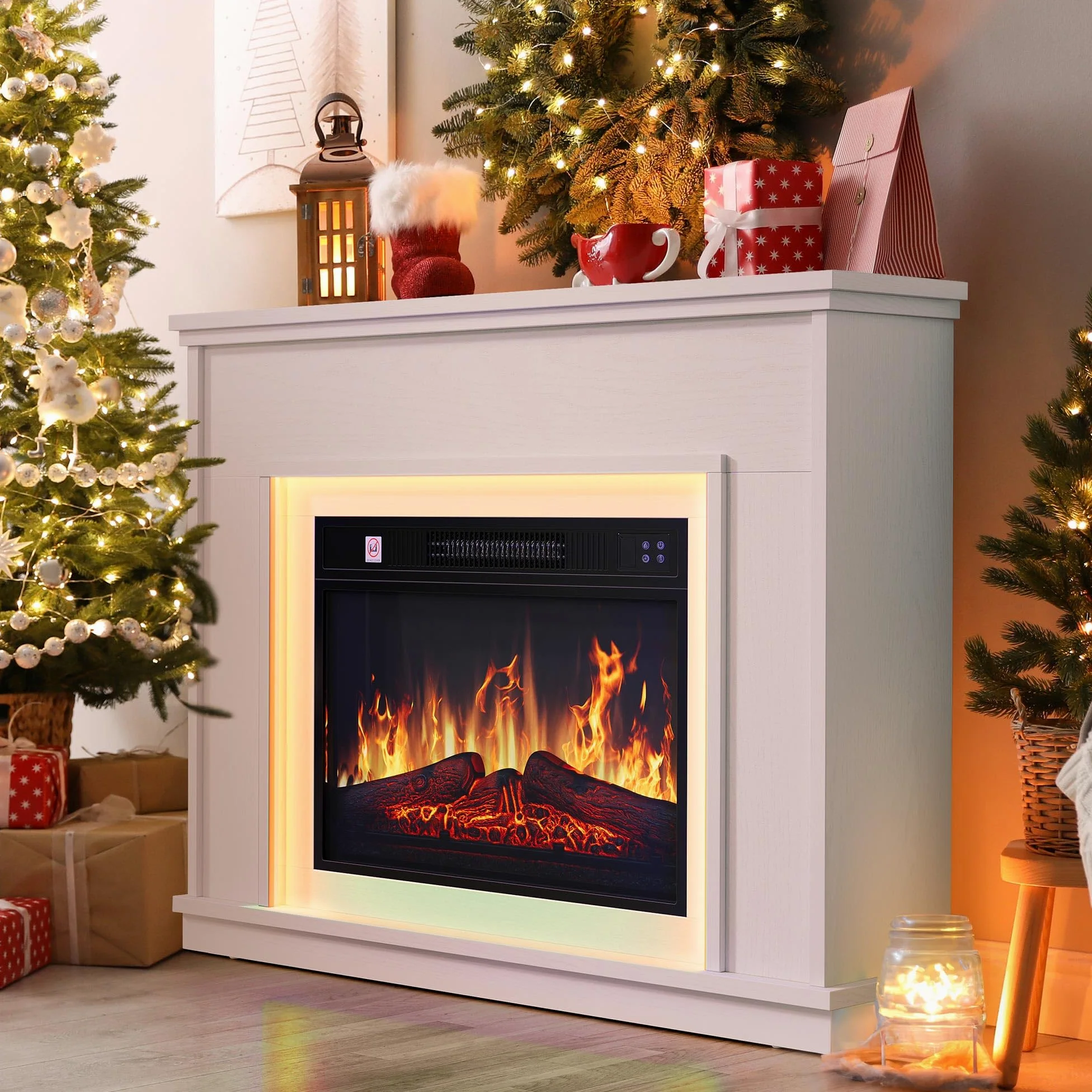 YITAHOME Chimenea Eléctrica Blanca 23″ con Efecto de Llama 3D y LED 24 Colores