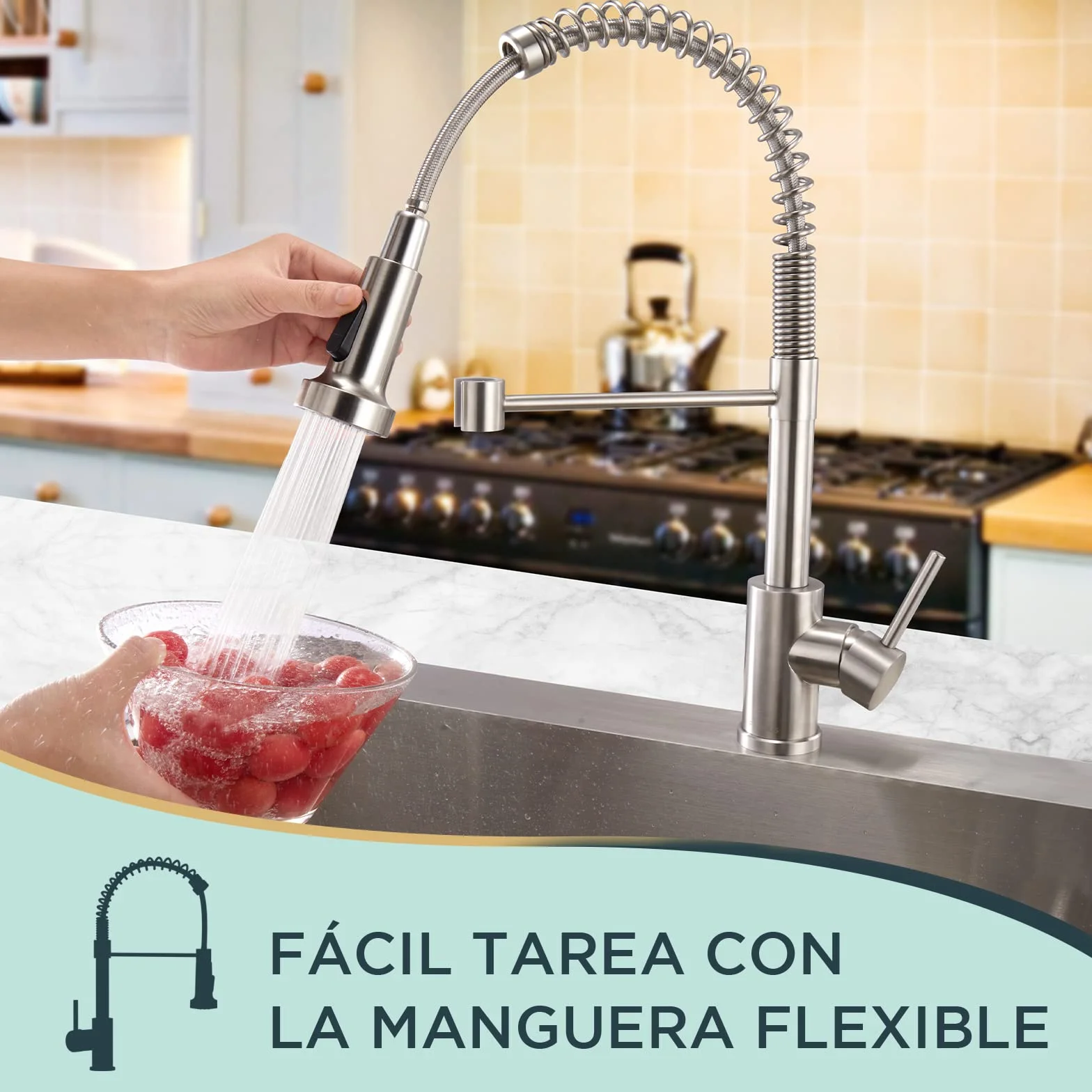 FORIOUS Grifo Cocina Fregadero Giratorio 360° Monomando Acero Inoxidable 2 Modos