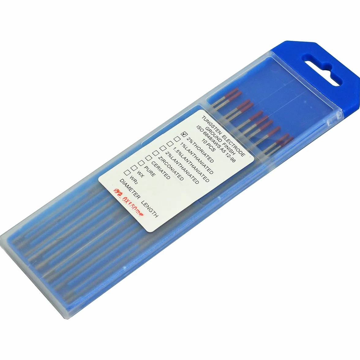 RIVERWELD Electrodo de tungsteno para soldadura TIG rojo WT20 toriado al 2% 2,0 mm x 150 mm 10 unidades