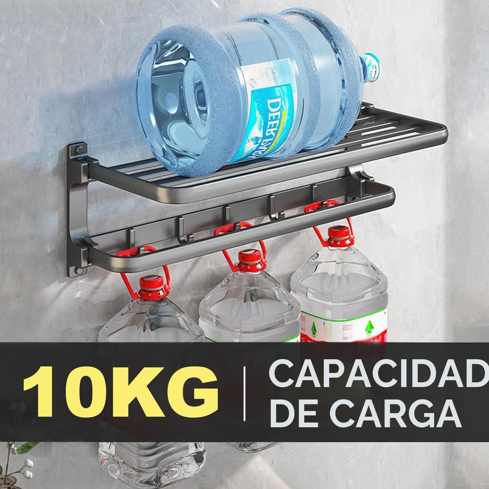 Toallero adhesivo de pared 58 cm negro, con 5 ganchos, para baño y cocina sin taladrar