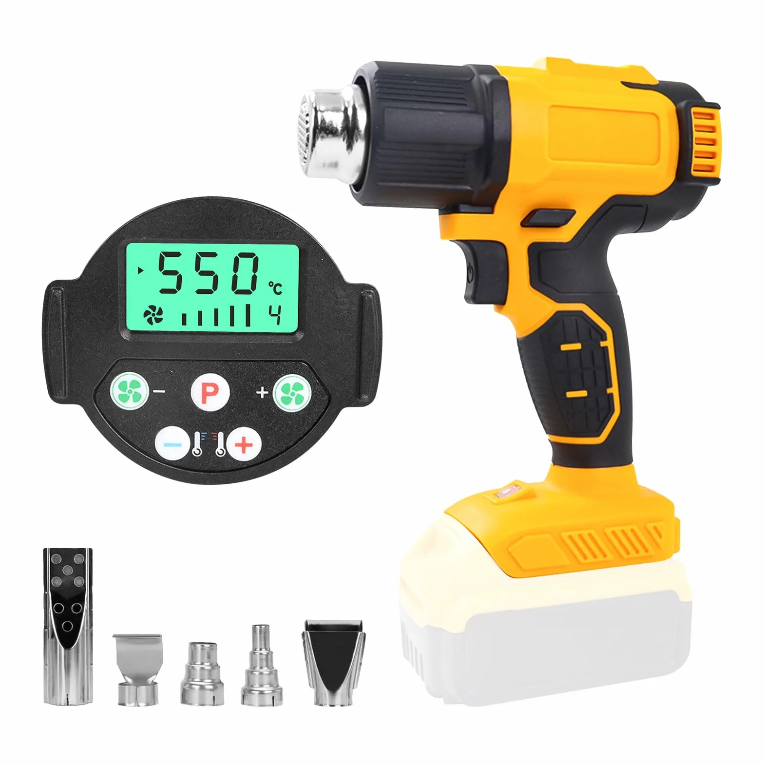 Pistola de calor inalámbrica para batería Dewalt de 20 V, pistola de aire caliente de 50 ℃-550 ℃ con pantalla digital, pistola de calor inalámbrica de calentamiento rápido, temperatura ajustable y