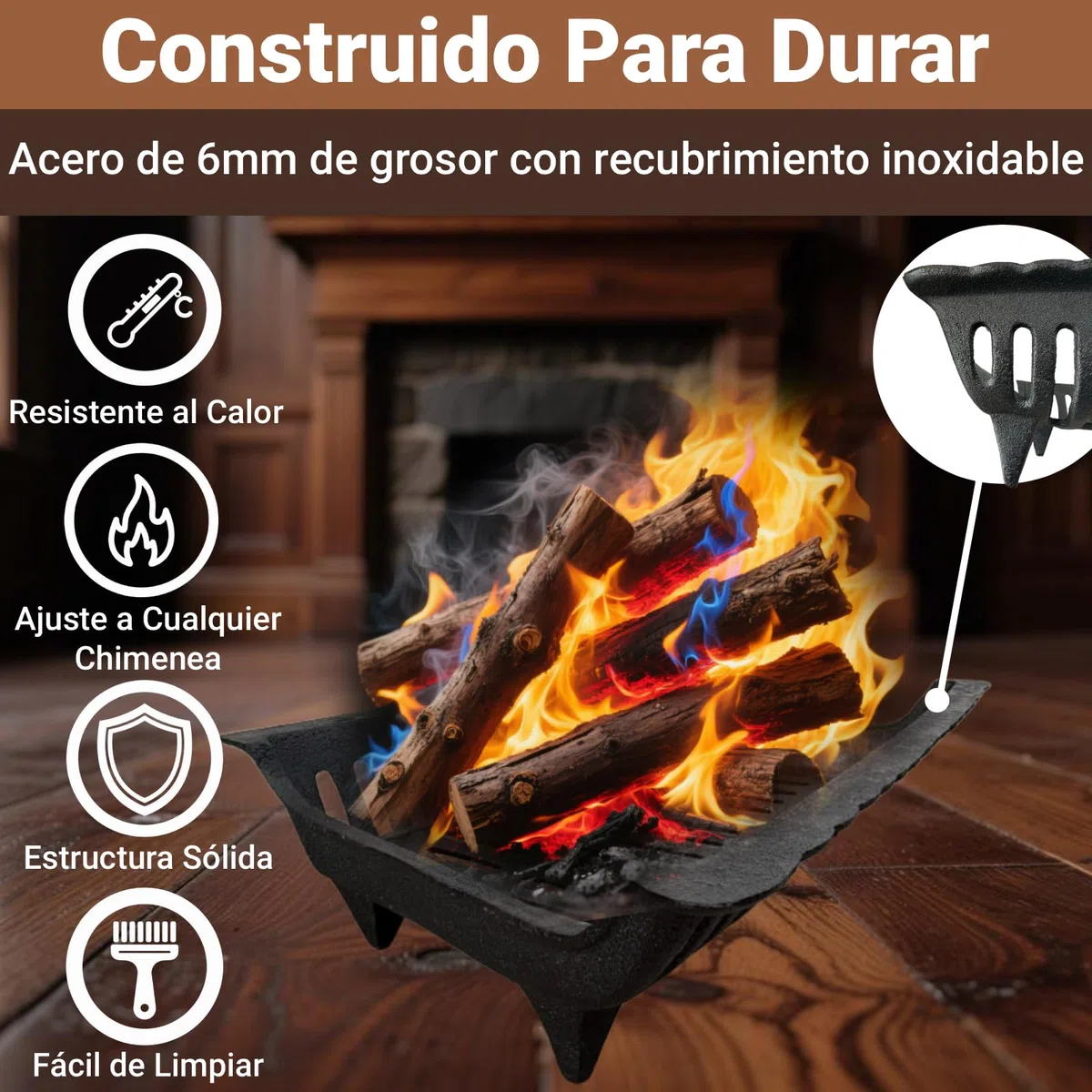 Amagabeli Rejilla de chimenea Leña Soporte de troncos a toda prueba Hierro Interior Rejilla de fuego Al aire libre Estufa de leña Soporte Soporte Negro