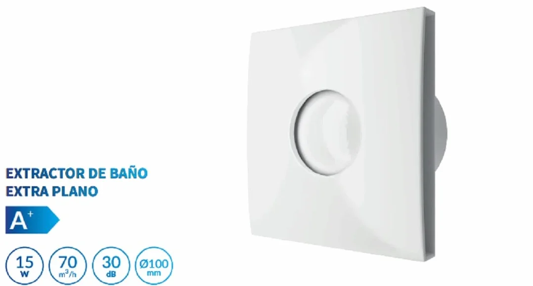 Ventilador Extractor de baño Silent Vacuum 15W aire | Ultra silencioso (30db) | Bajo consumo (15W) | válvula anti mosquitera integrada | CAUDAL: 70 M3/H | Extraplano | Estilo Moderno