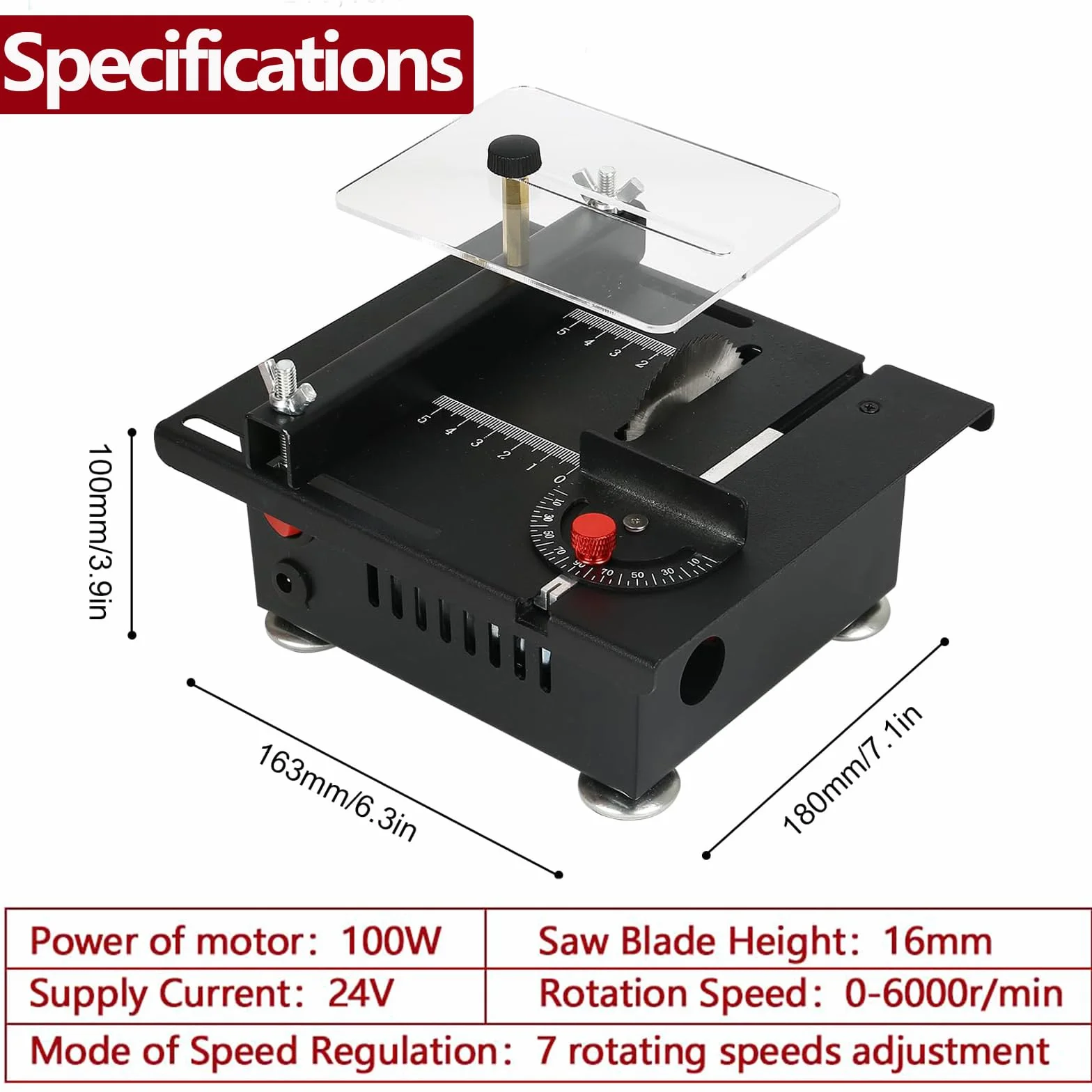 Sierra circular de mesa de 100 W, multifuncional, portátil, miniatura de precisión, sierra circular en miniatura con 4 cuchillas, 7 velocidades ajustables, hoja de sierra de 0,1-16 mm para artesanía
