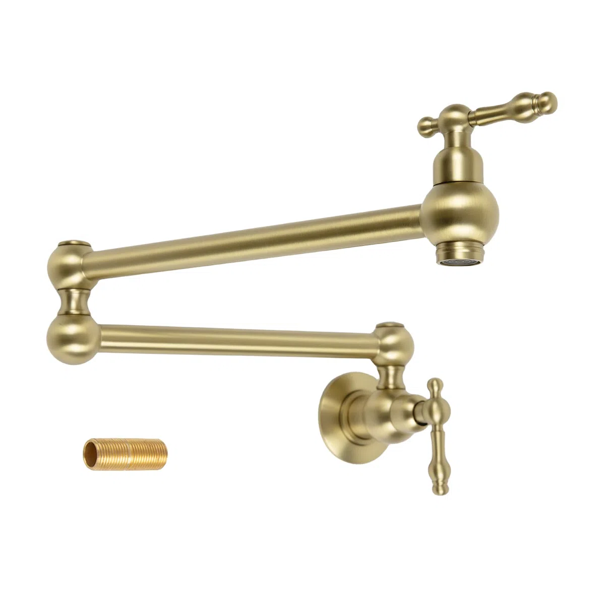 Grifo de latón de 23 pulgadas, oro cepillado, montaje en pared sobre estufa, grifo de agua, 2 asas plegables y elásticas