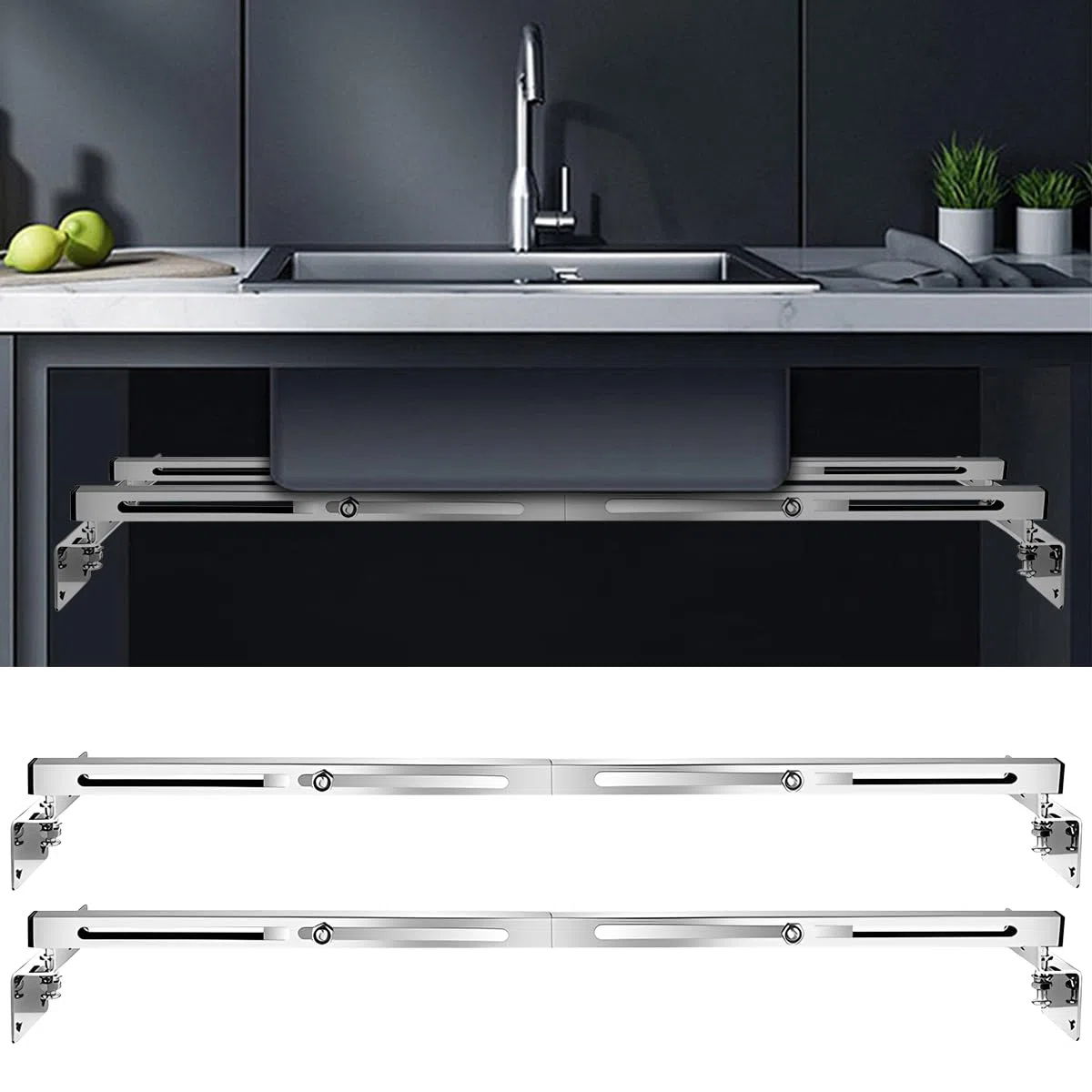 Soportes Para Fregadero Bajo Montaje, 2 Piezas Ajustable Soportes Para Fregadero Bajo Encimera De Acero Inoxidable, Kit de Instalación Resistente Para Fregadero De Cocina Y Baño (71-100 cm)