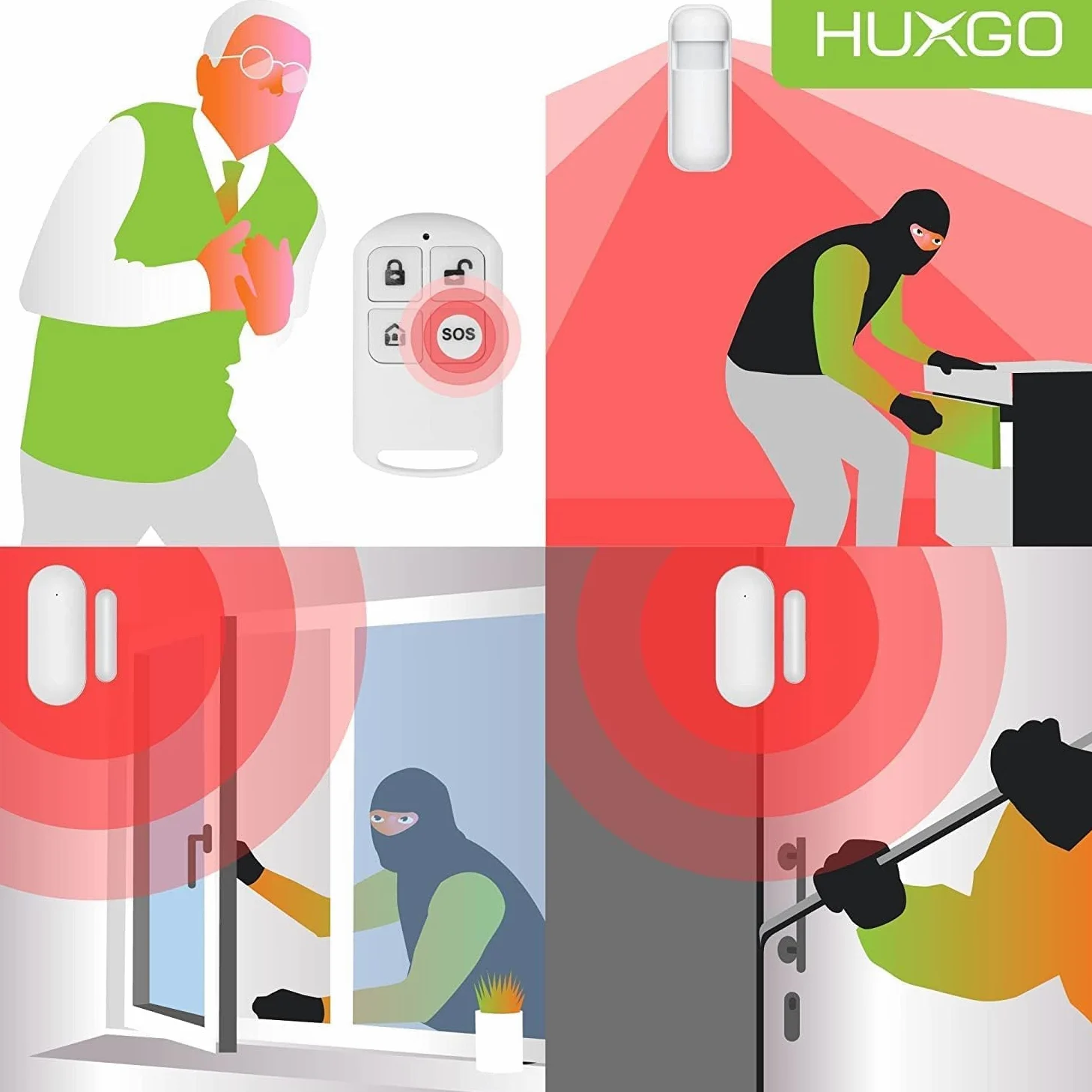 Alarma casa con Sirena WiFi + gsm 4G - HXA007 | HUXGO Kit Alarma casa inalámbrico con 5X sensores PIR de Movimiento, 5X sensores de Puerta/Ventana | Aplicación Tuya con Aviso al móvil